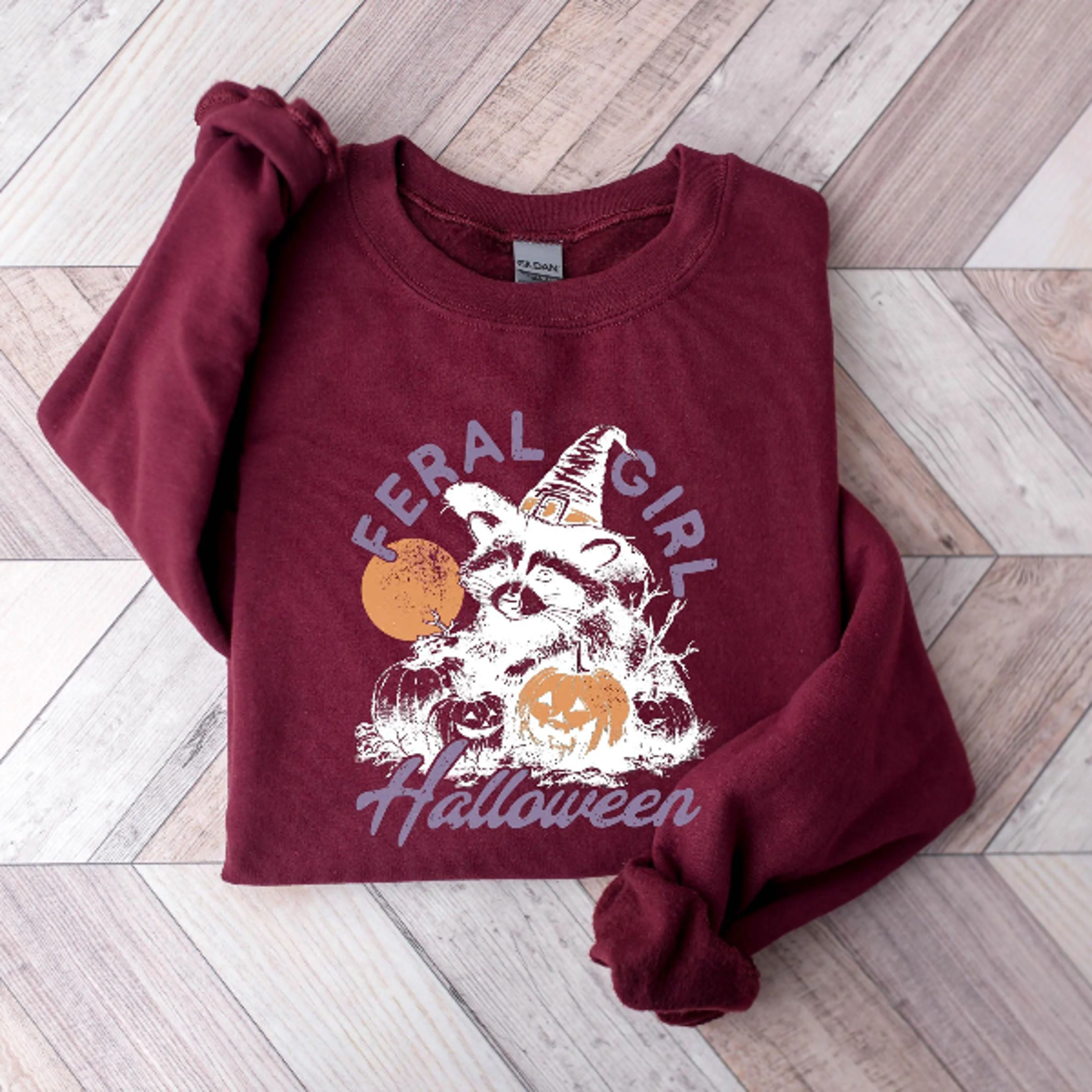Spooky And Feral Raccoon Sweatshirt Funny Halloween Girl Crewneck Tshirt 1
