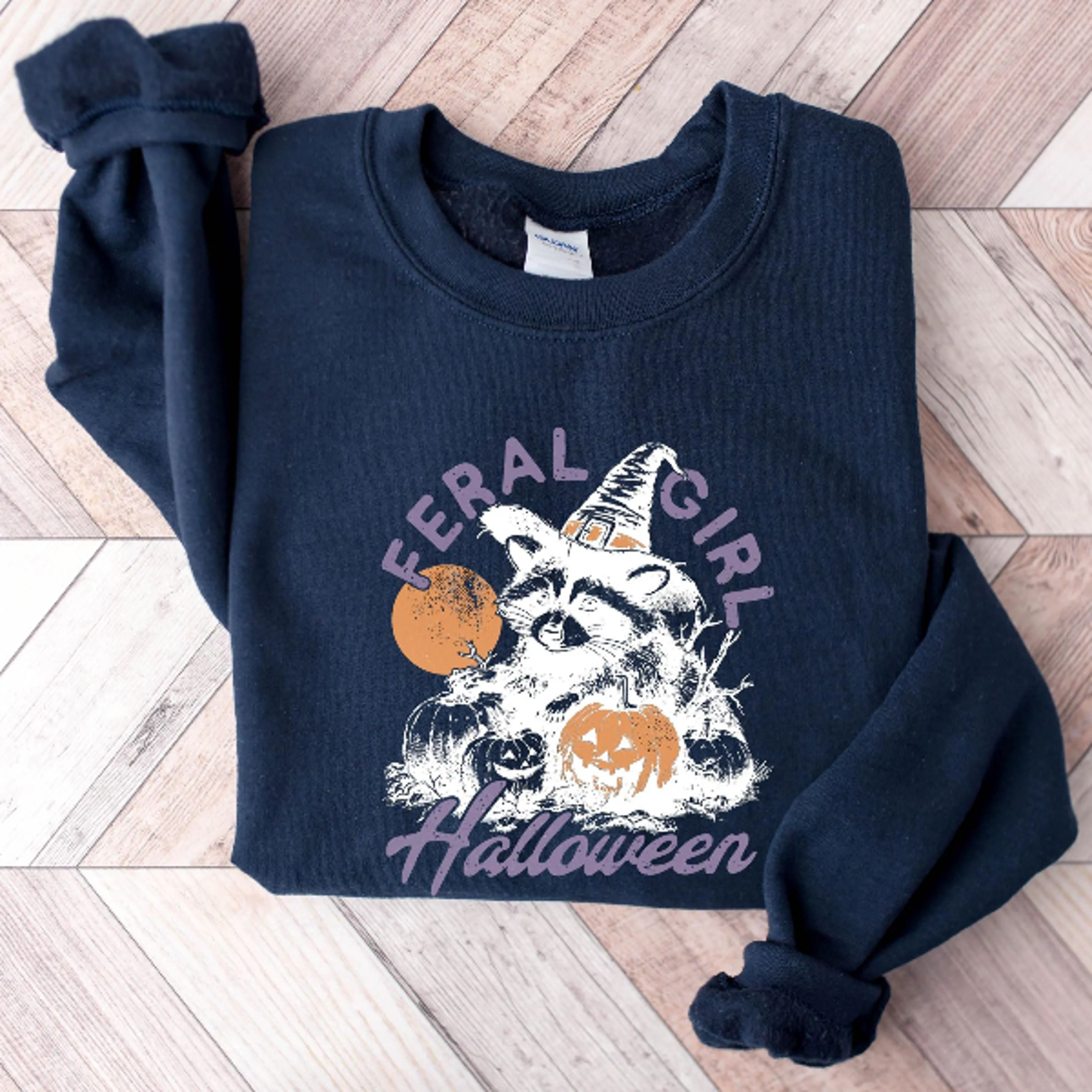Spooky And Feral Raccoon Sweatshirt Funny Halloween Girl Crewneck Tshirt 2