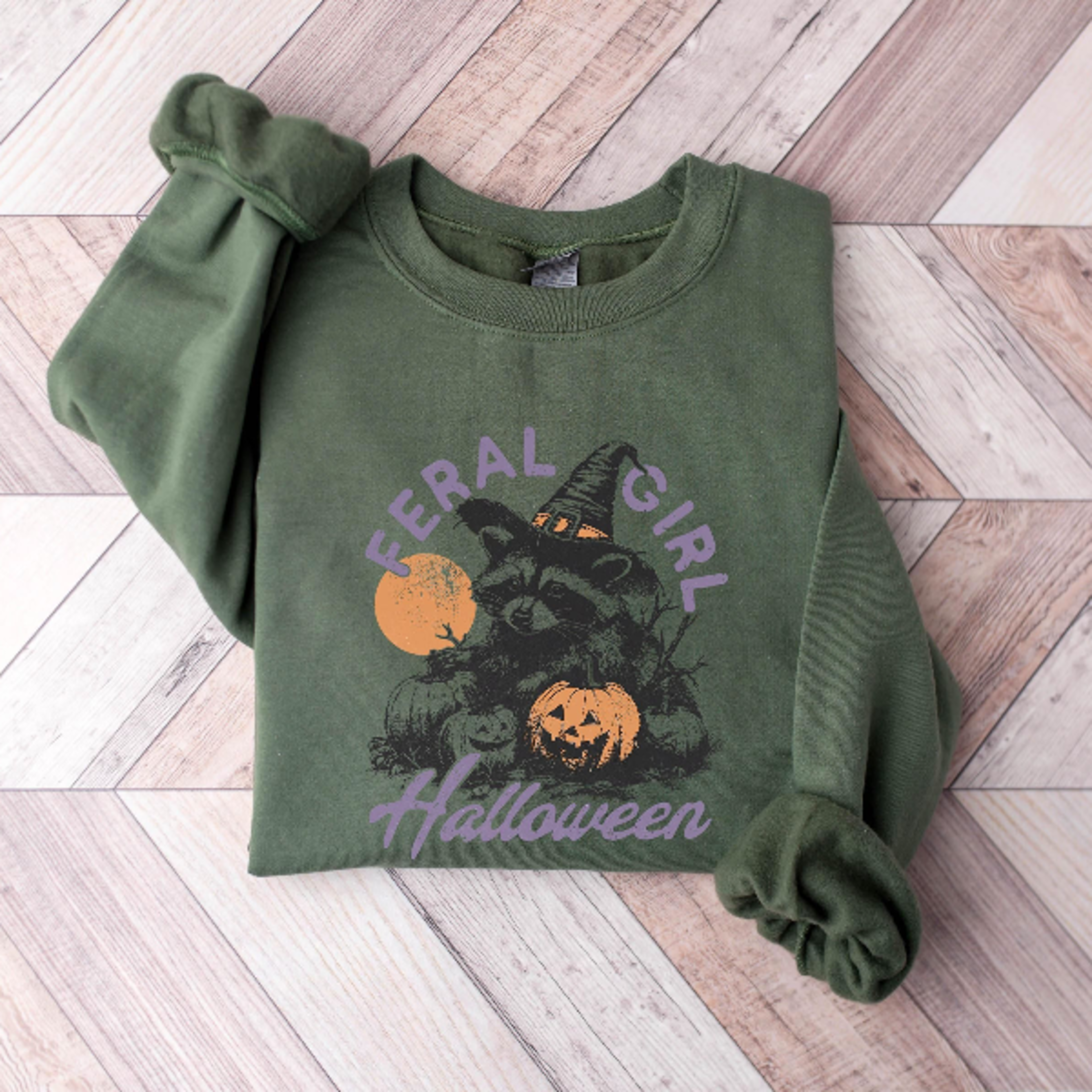 Spooky And Feral Raccoon Sweatshirt Funny Halloween Girl Crewneck Tshirt 3