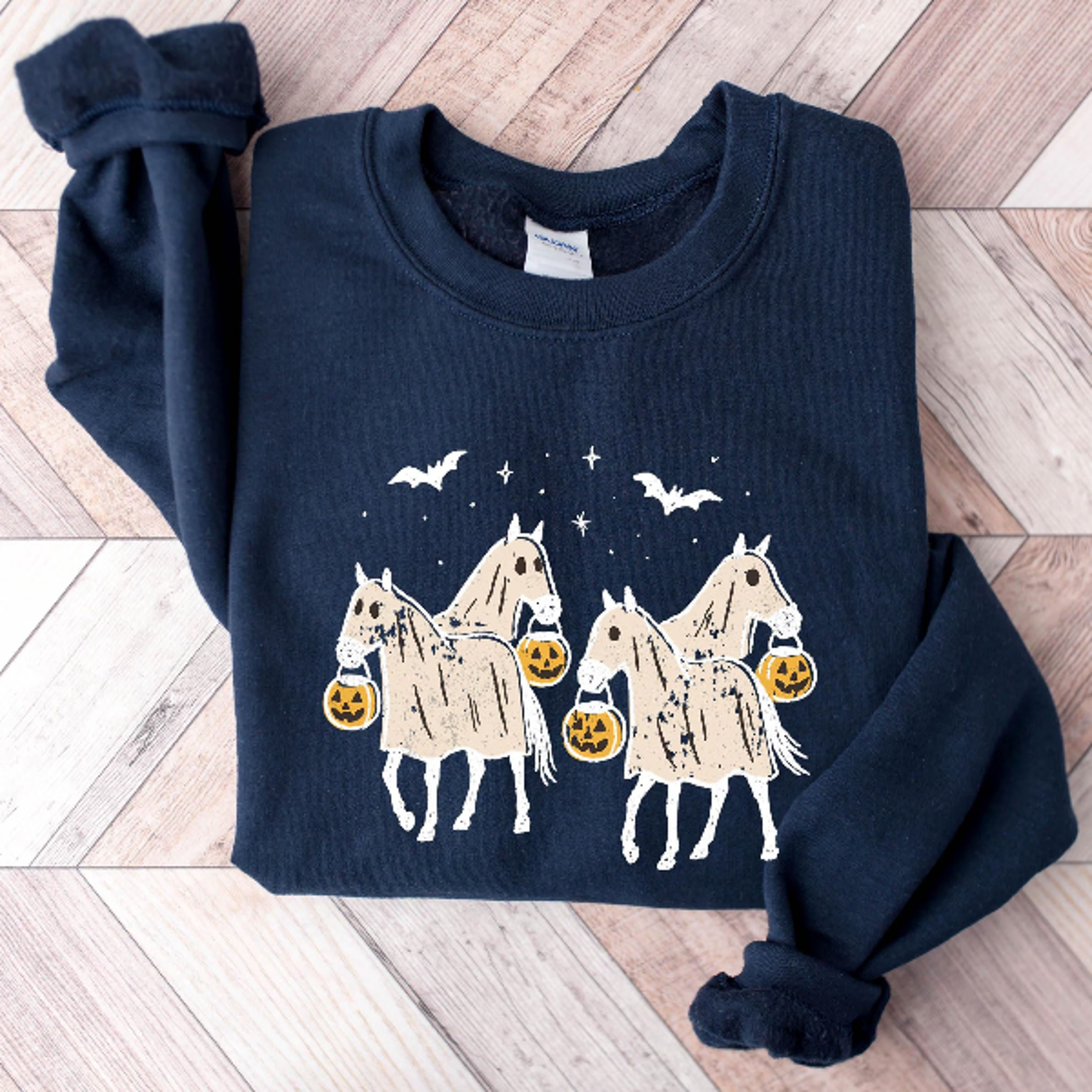 Halloween Horse Ghost Sweatshirt Western Cowboy Spooky Crewneck 1