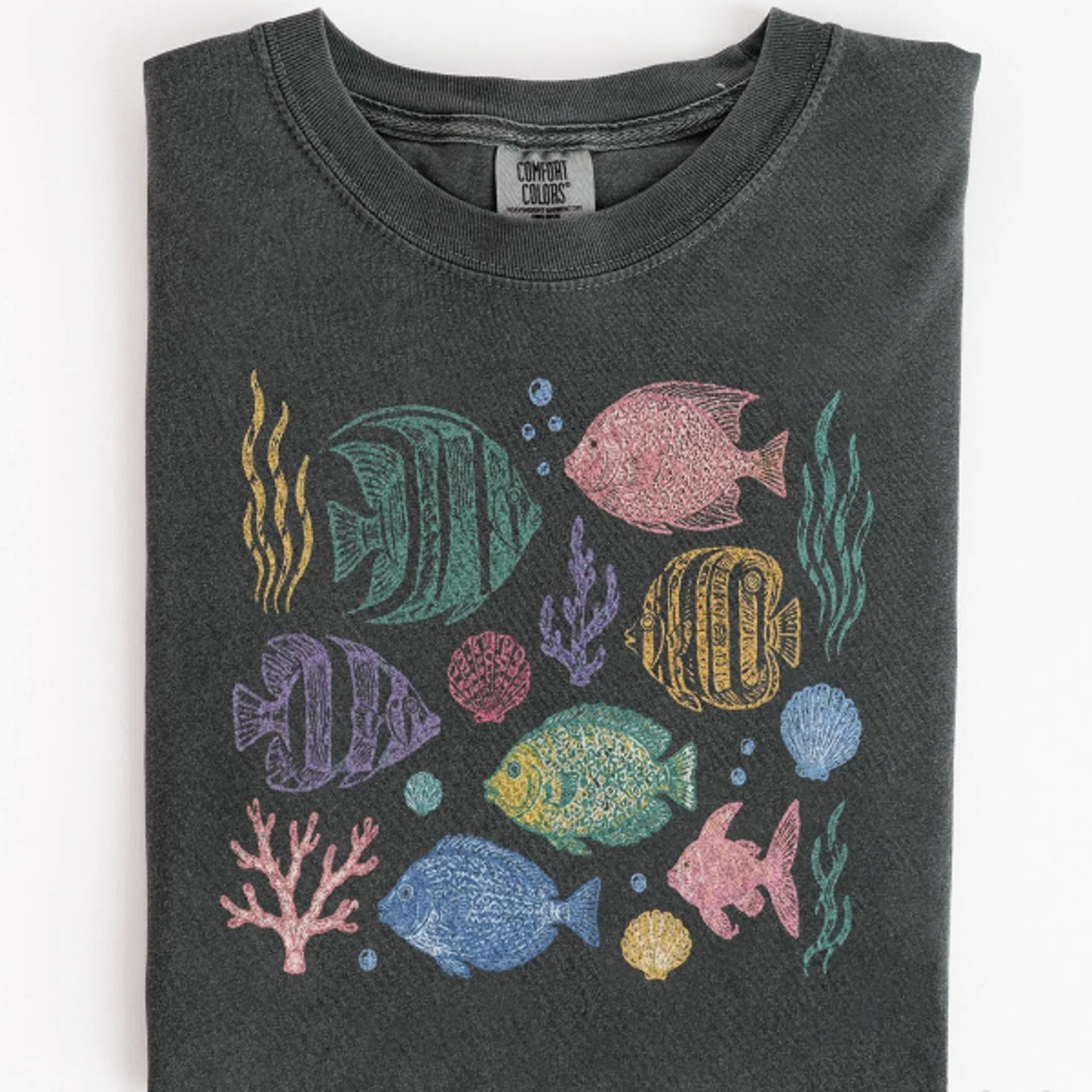 y2k tropical fish graphic tee gift, reef aquarium wildlife shirt, retro coastal aesthetic top