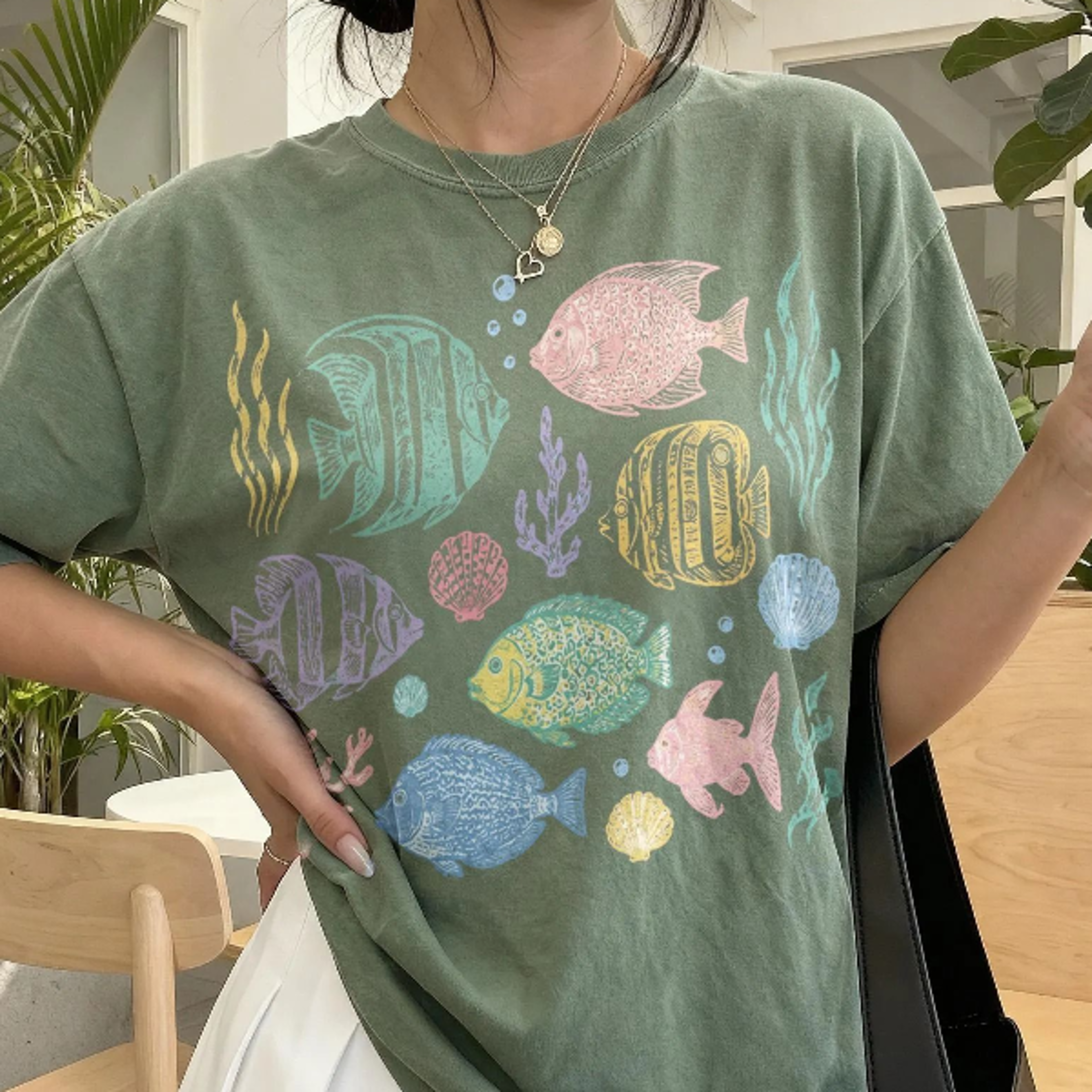 Y2K Tropical Fish Graphic Tee Gift Reef Aquarium Wildlife Shirt Retro Coastal Aesthetic Top 2