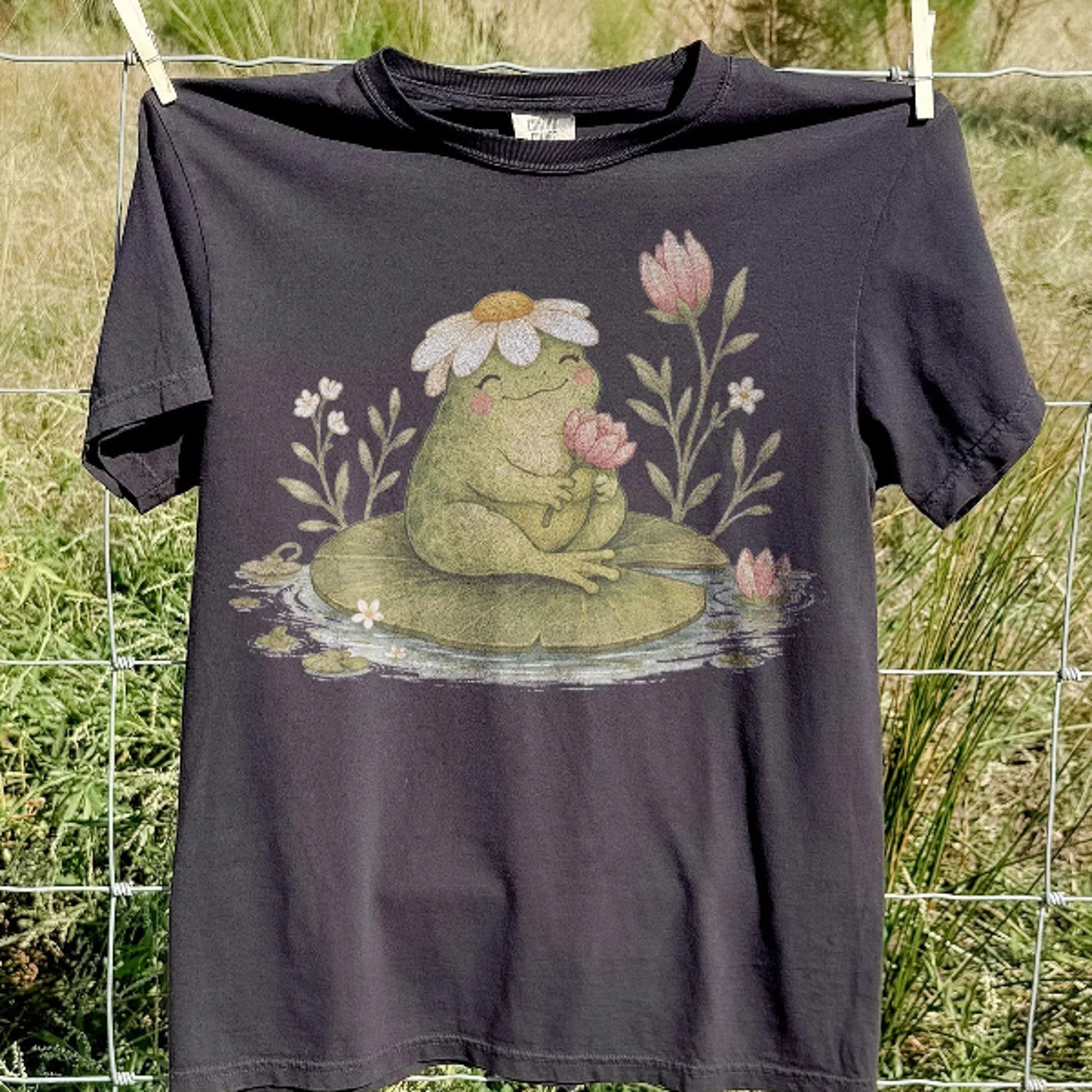 Vintage Happy Frog Graphic Tee Lily Pad Pond Nature Shirt Cozy Cottagecore Retro Style Top 1