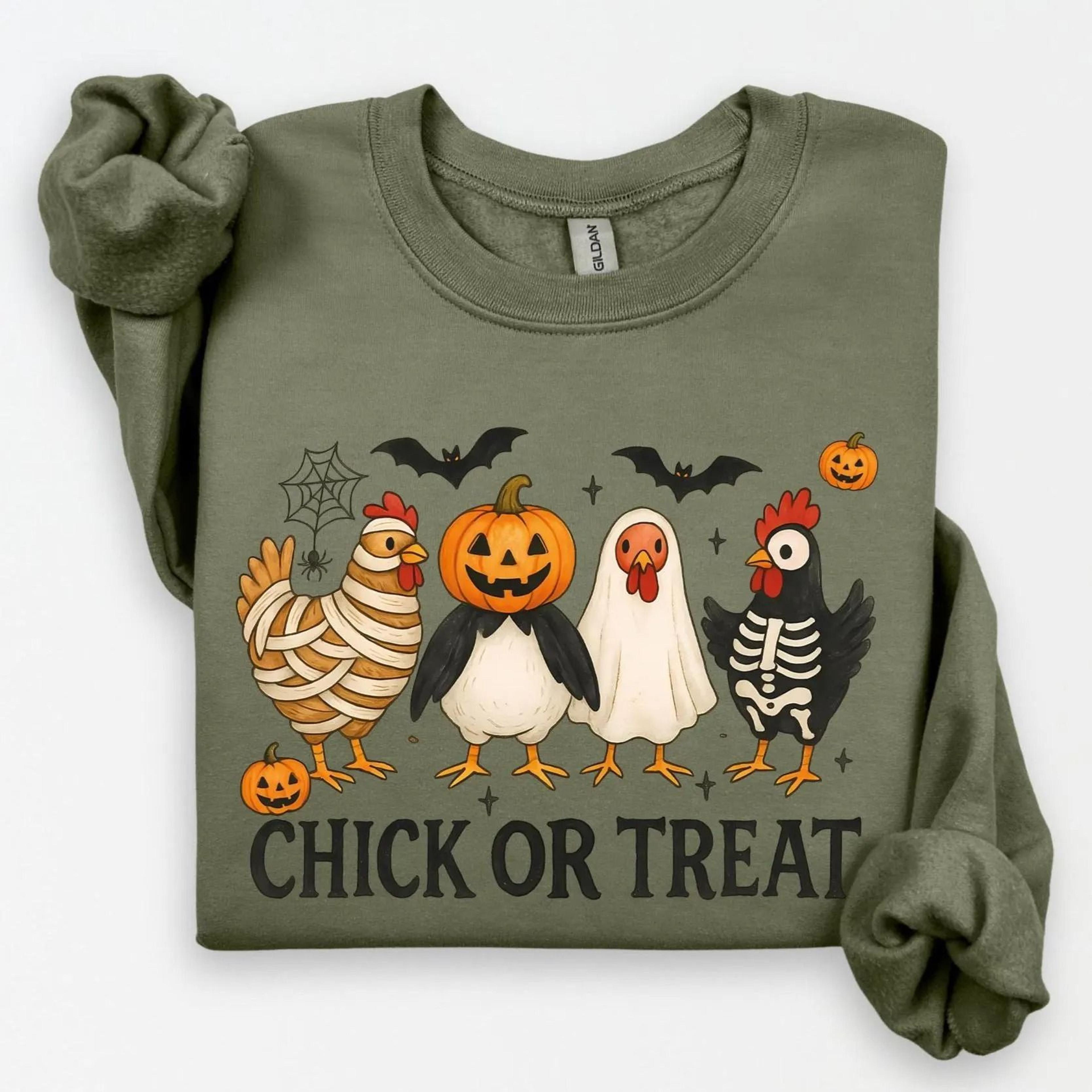 Funny Chicken Girl Sweatshirt Chick Or Treat Halloween Crewneck 3