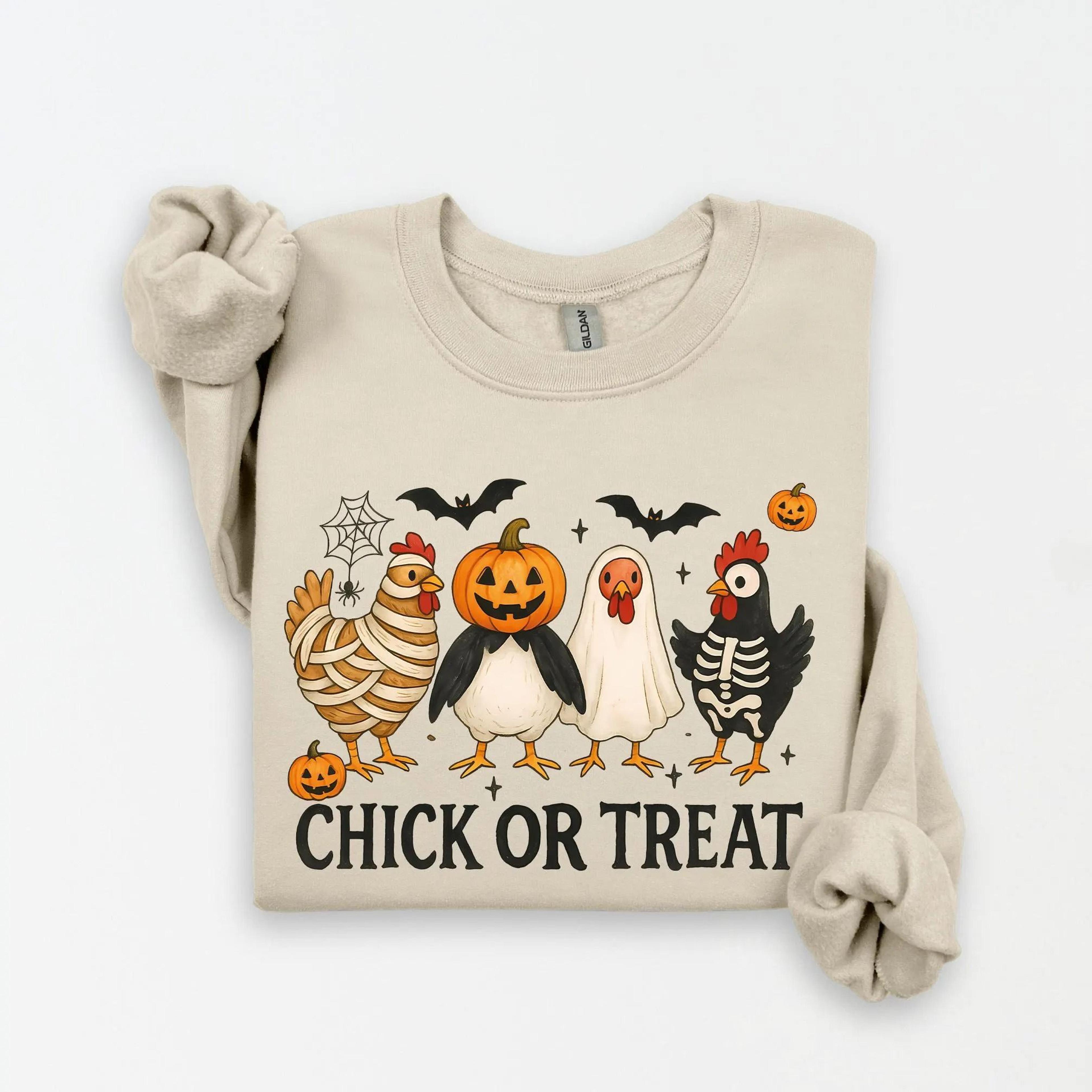 Funny Chicken Girl Sweatshirt Chick Or Treat Halloween Crewneck 4