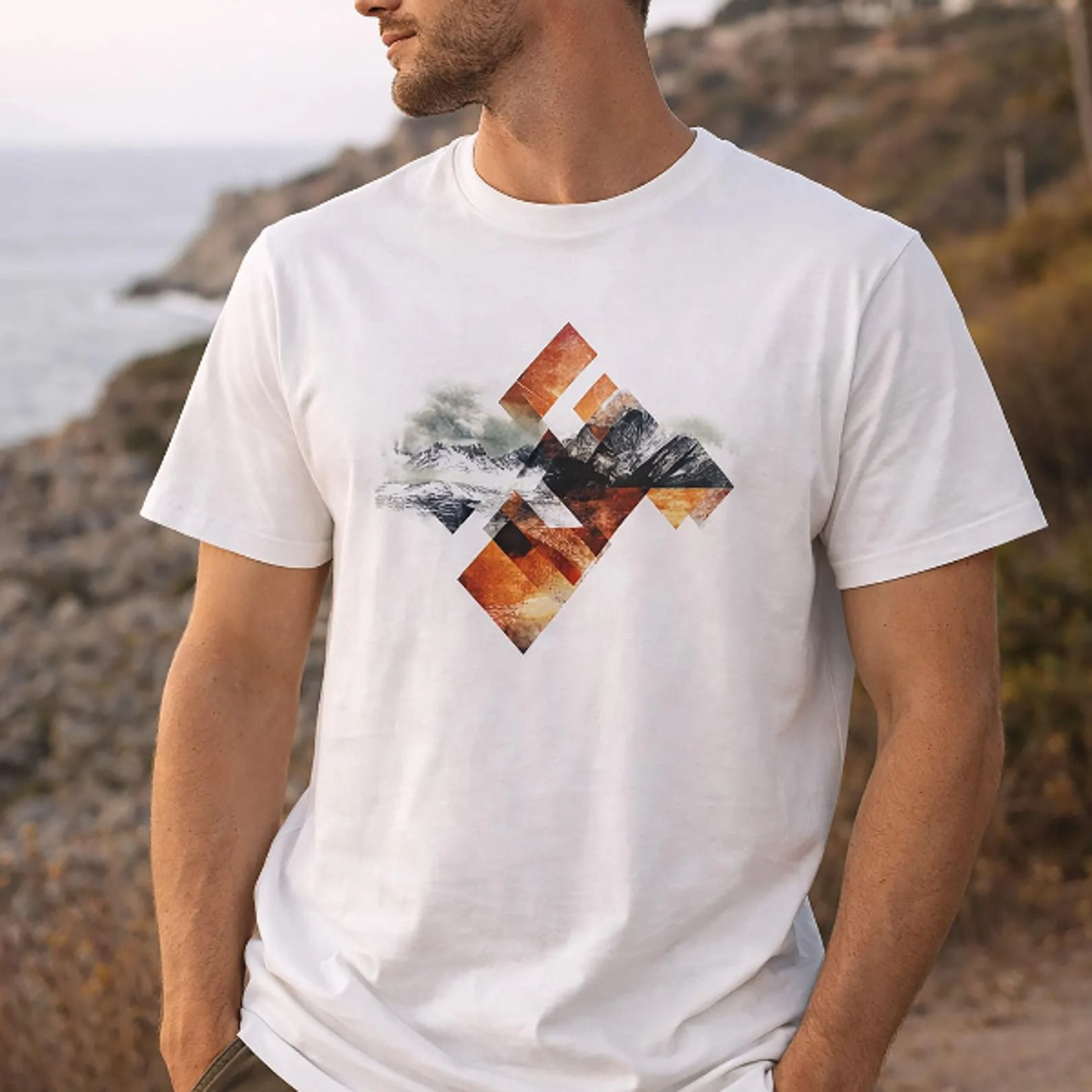 men's t-shirt geometric mountain tree - 100% organic cotton - sustainable - nature lovers