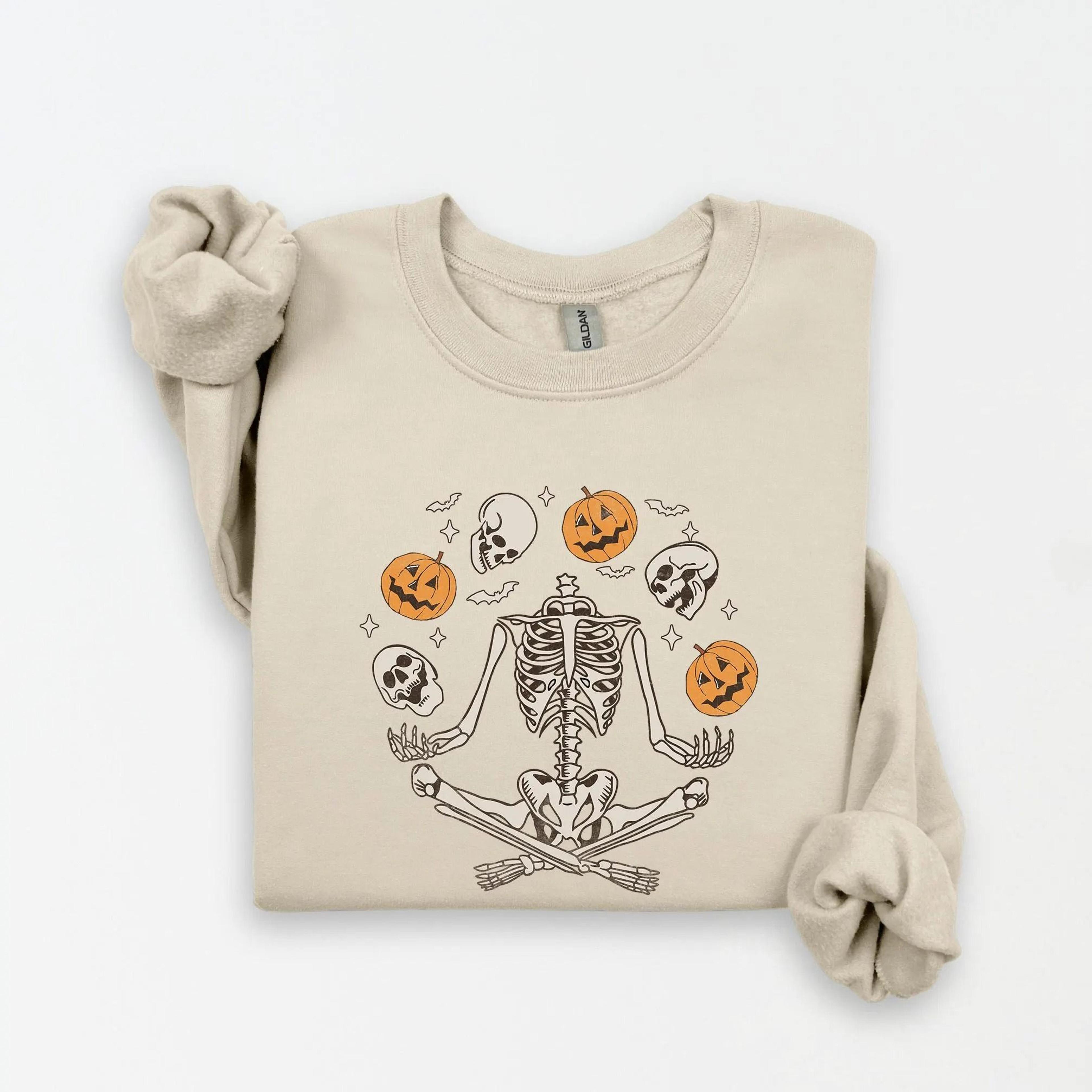 Dancing Skeleton Pumpkin Sweatshirt Spooky Season Halloween Crewneck 1