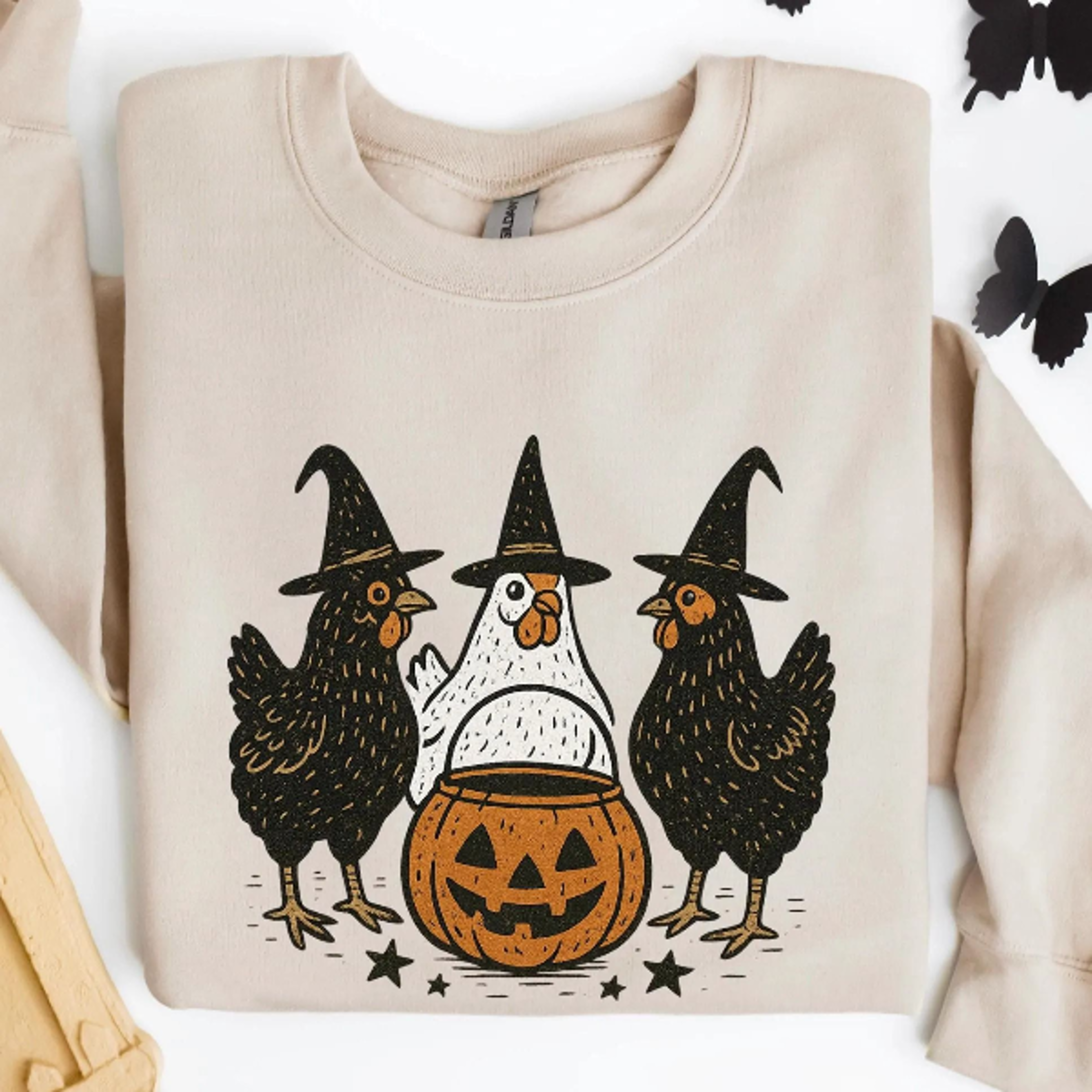 chicken witches funny halloween sweatshirt women witchy crewneck