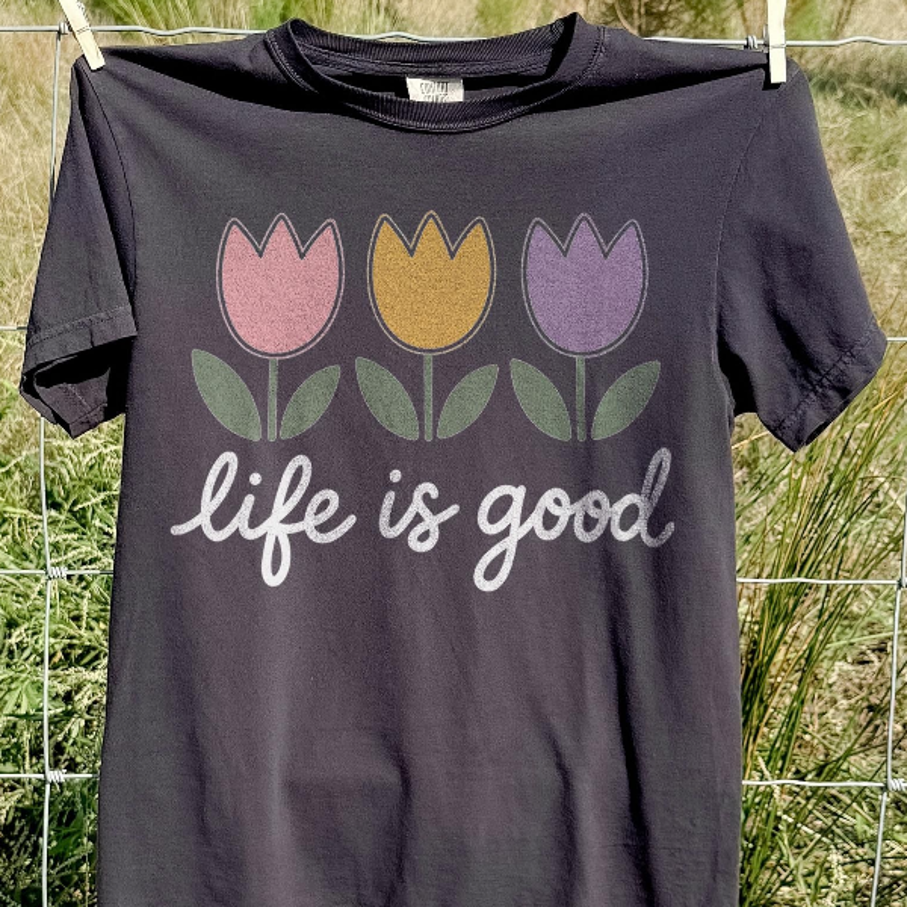 inspirational teacher tulip graphic tee, life is good floral garden shirt, spring blossom educator gift