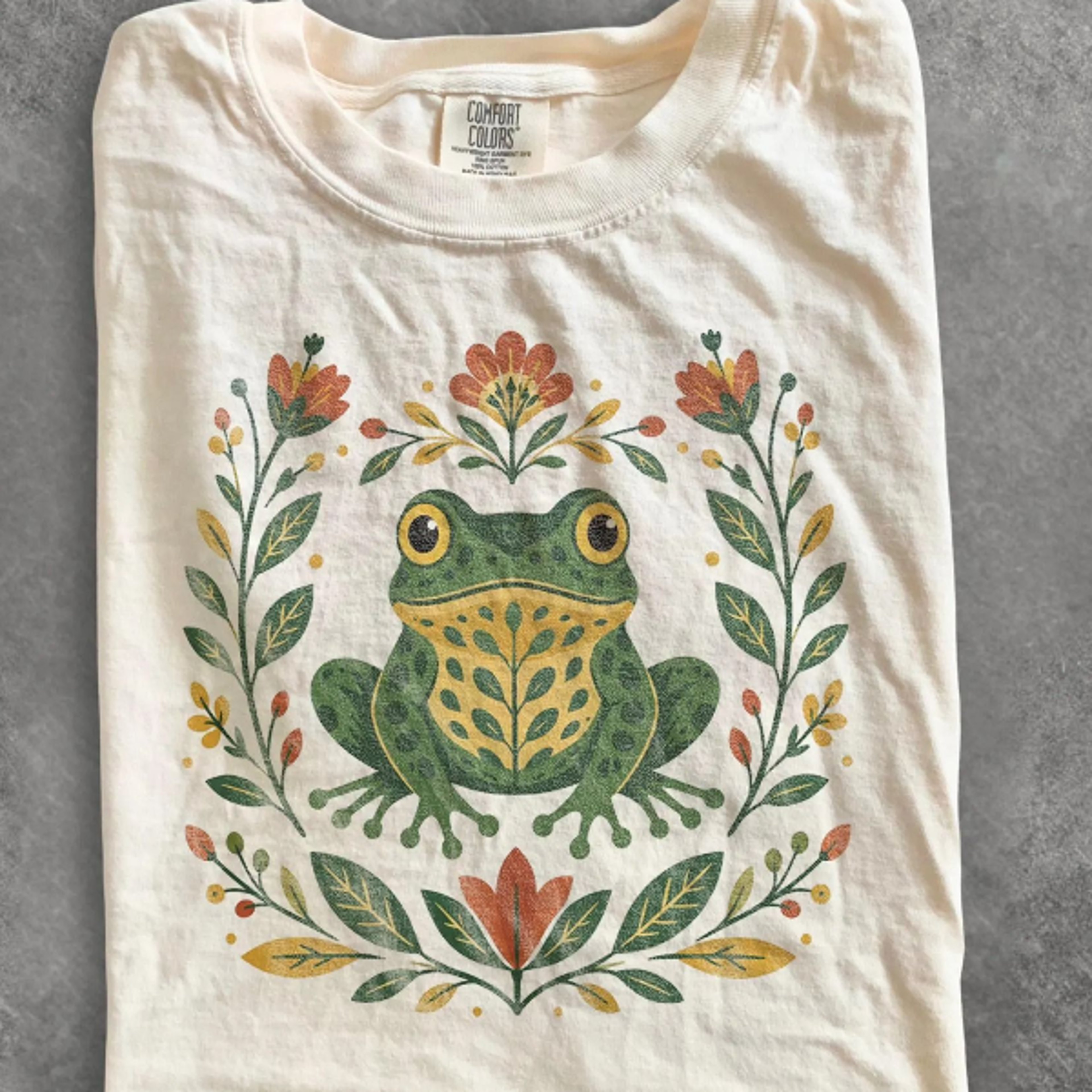classic floral frog graphic tee, botanical amphibian nature shirt, cottagecore vintage style top