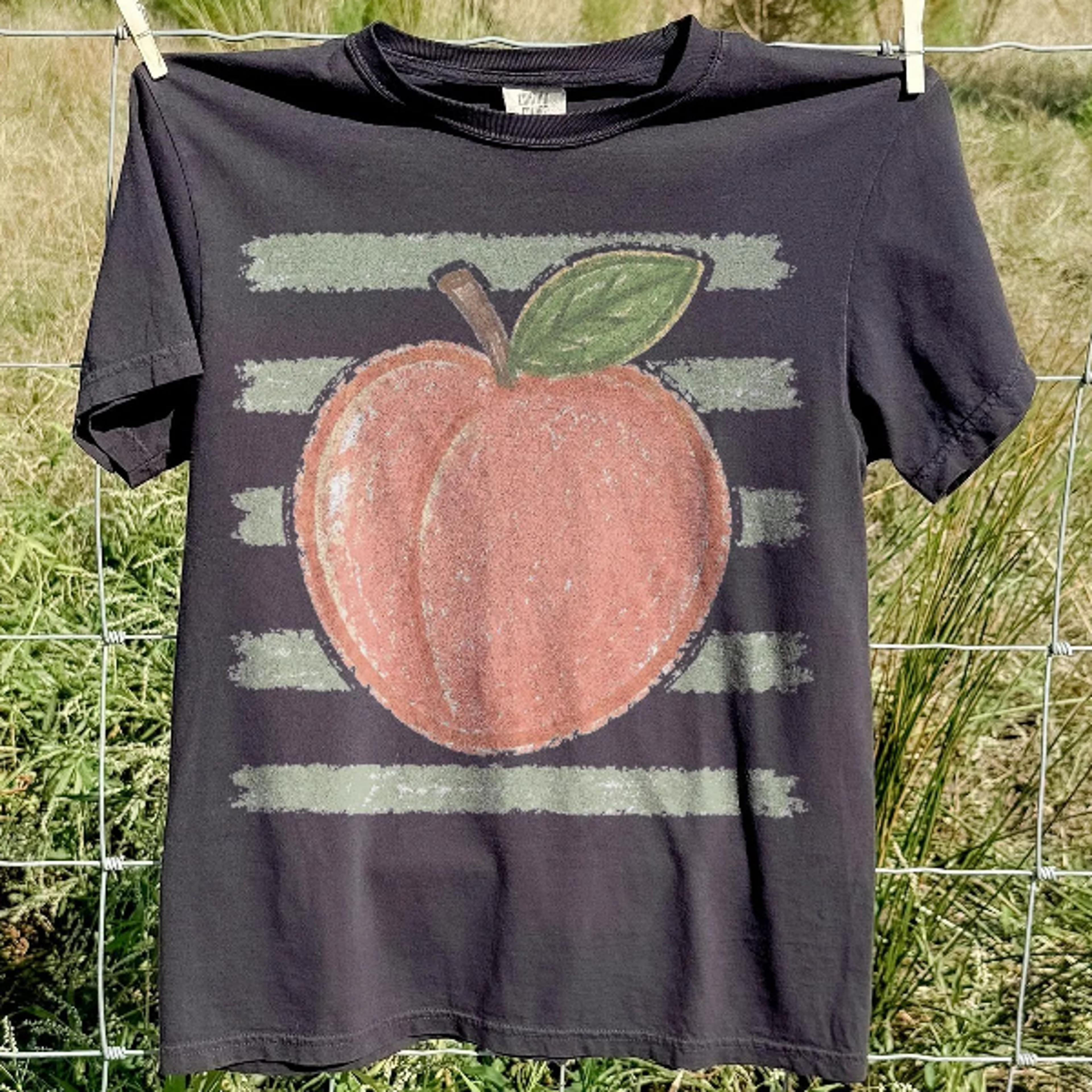 vintage peach graphic tee, watercolor summer fruit botanical shirt, farmhouse nature inspired