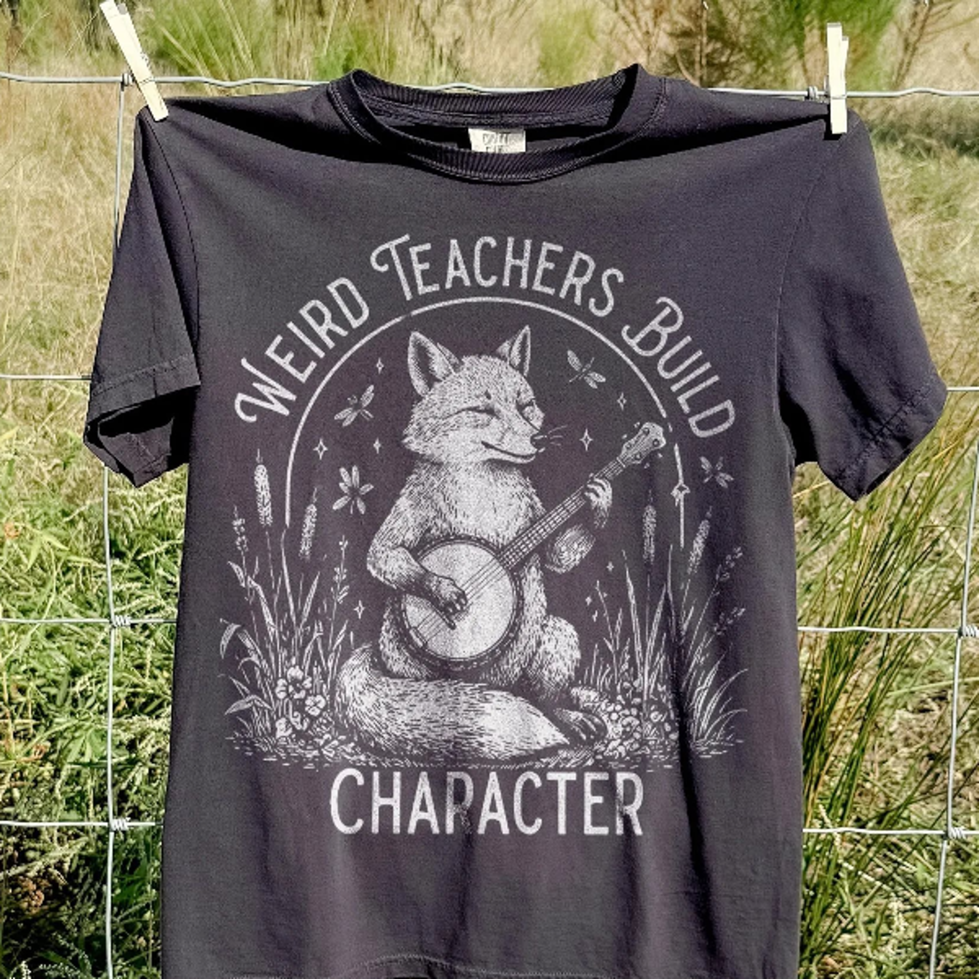 Unny Woodland Fox Graphic Tee Weird Teachers Build Character Banjo Shirt Nature Loving 1