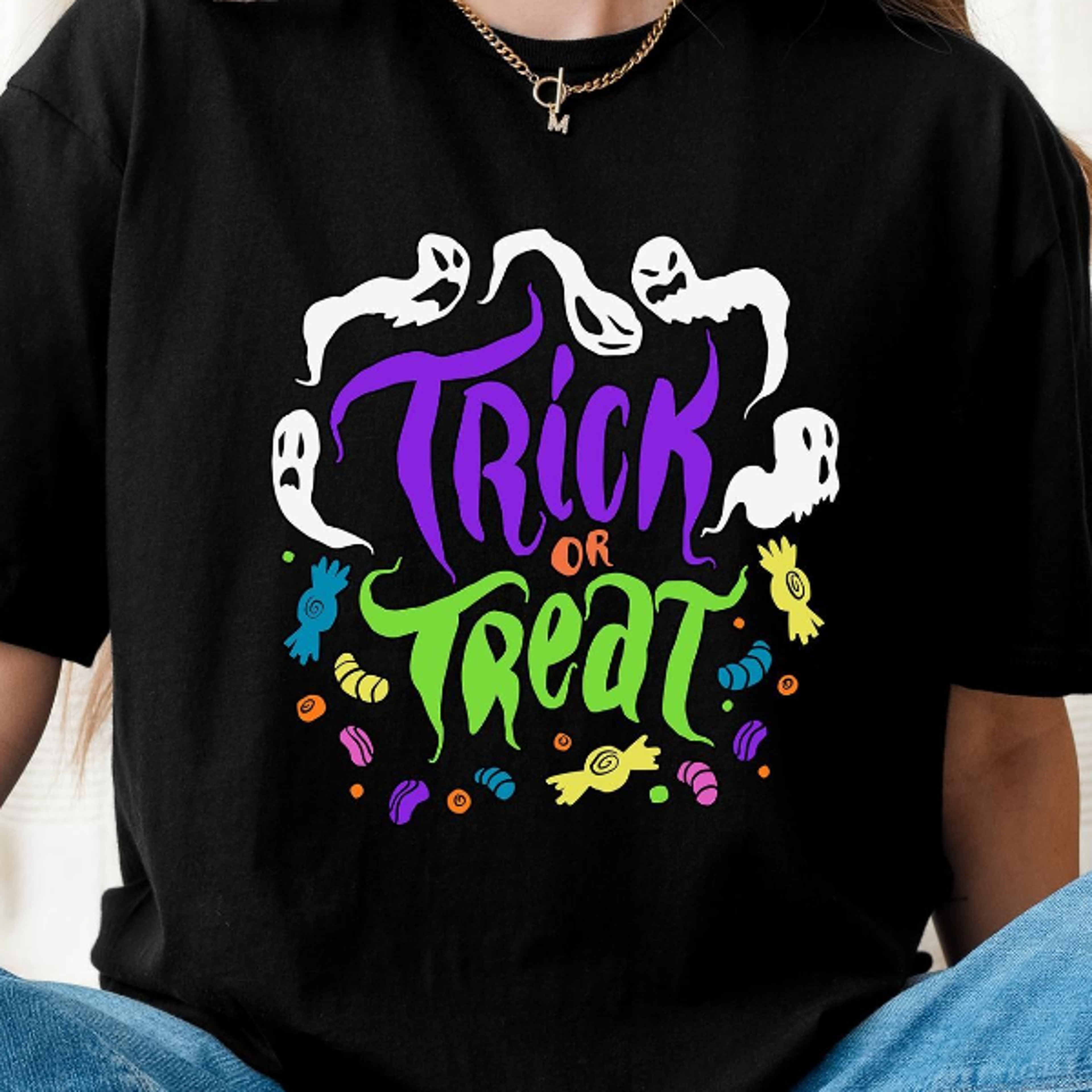 trick or treat y'all halloween shirt colorful ghost candy spooky tee