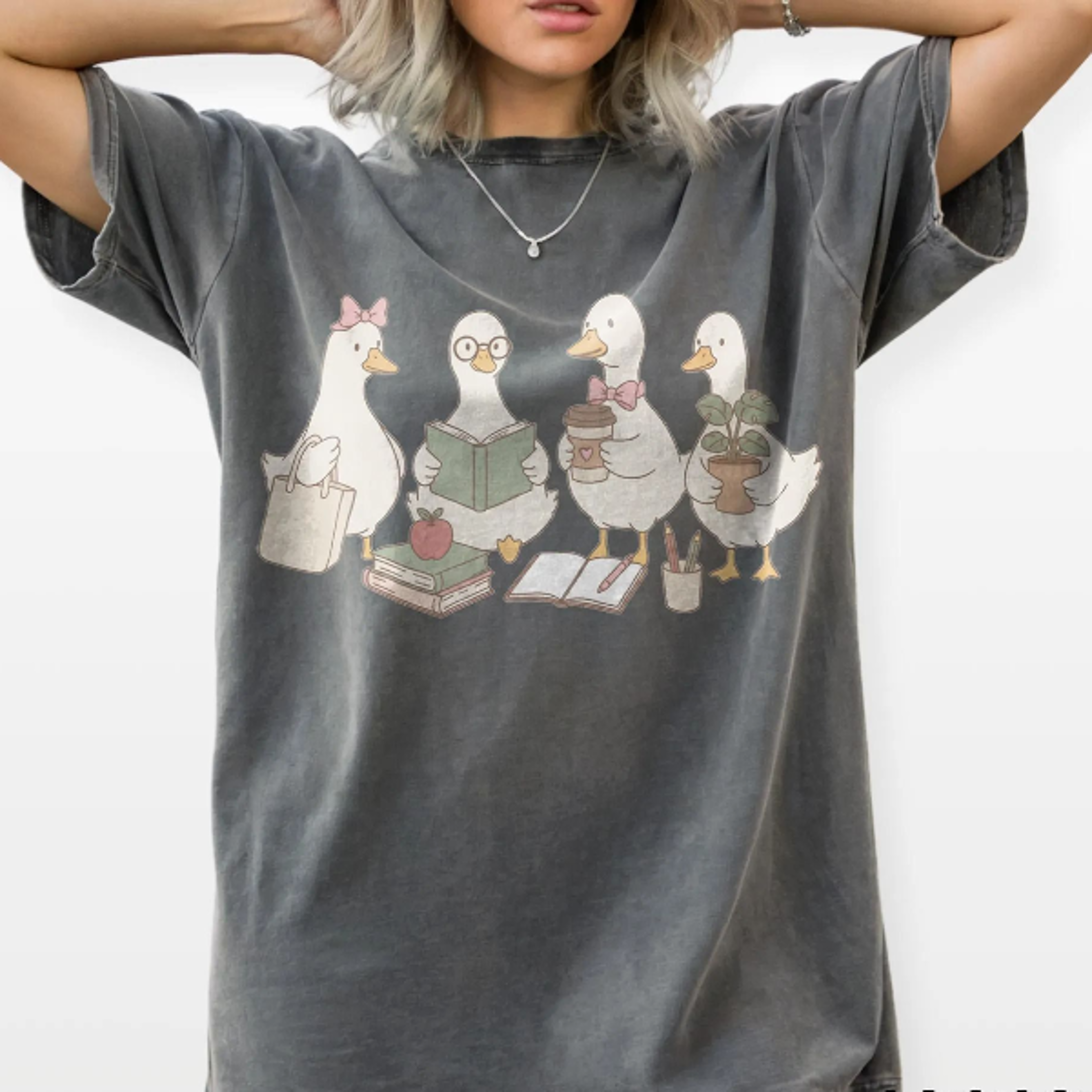 Charming Goose Collection Graphic Tee Everyday Teacher Lifestyle Shirt Reading Coffee Plants 2