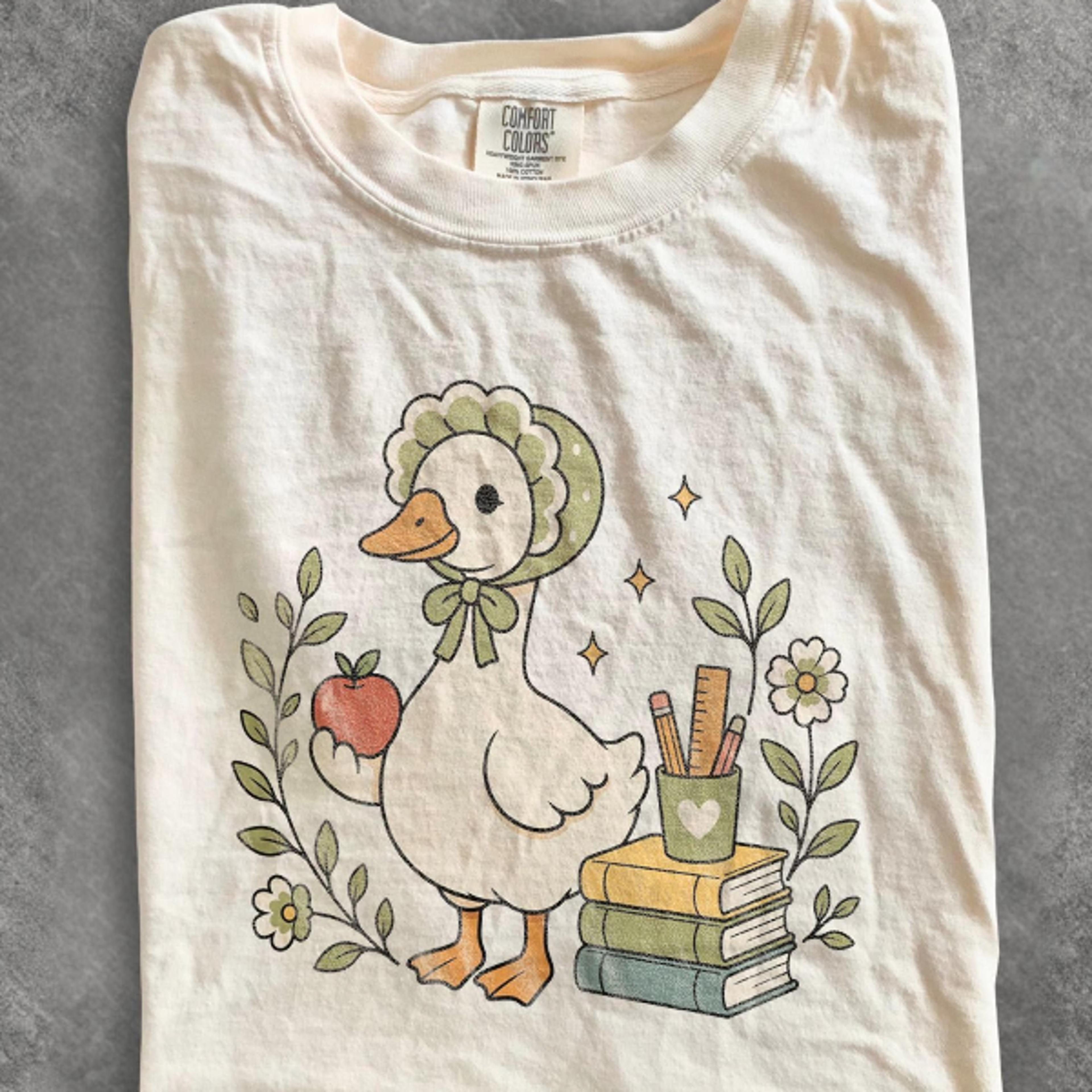 cottagecore goose apple graphic tee, botanical teacher reading lover shirt, vintage school