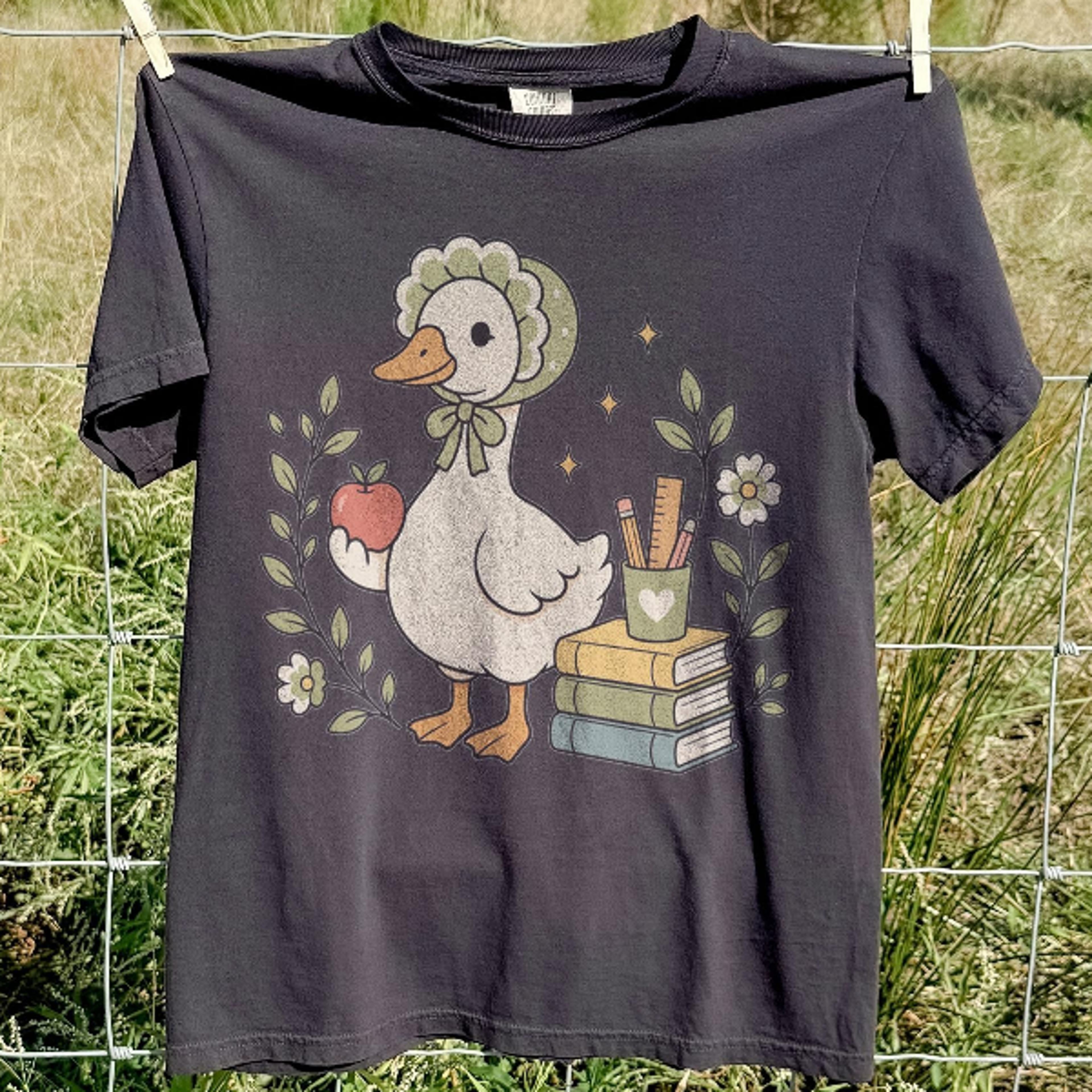Cottagecore Goose Apple Graphic Tee Botanical Teacher Reading Lover Shirt Vintage School 2