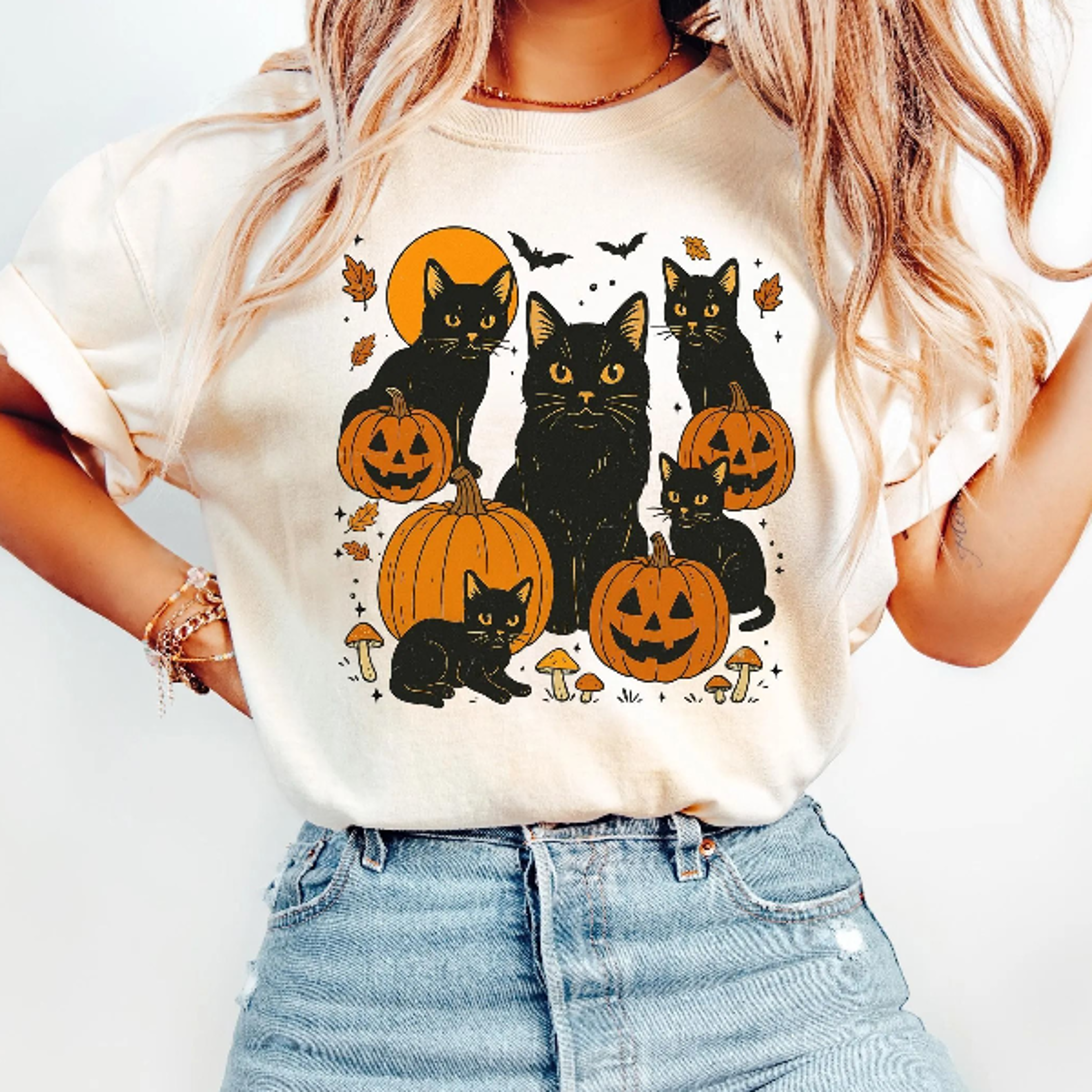black cat and pumpkins shirt retro halloween aesthetic cat tee