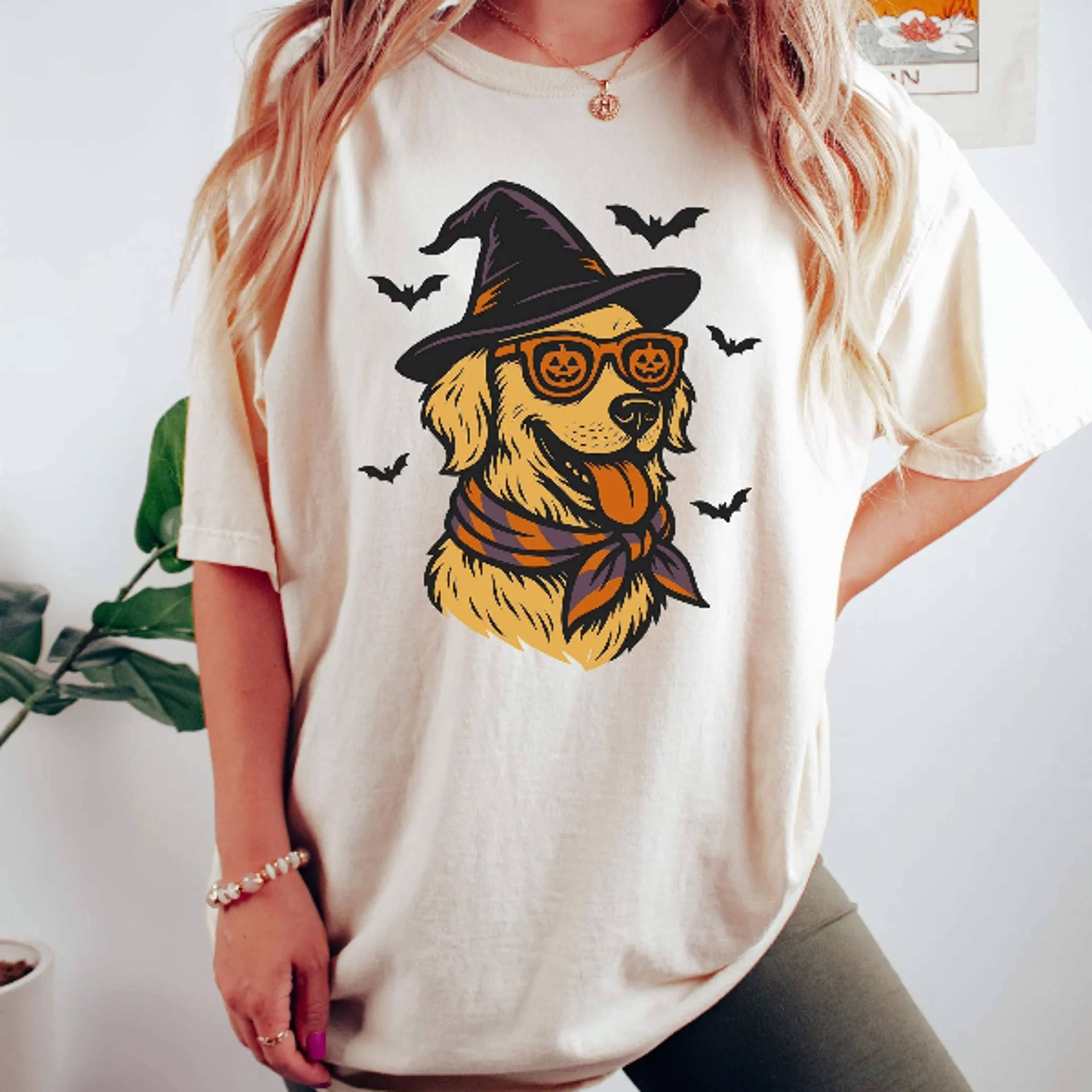Golden Retriever Witch Halloween Shirt Cute Spooky Dog Lover Tee 2