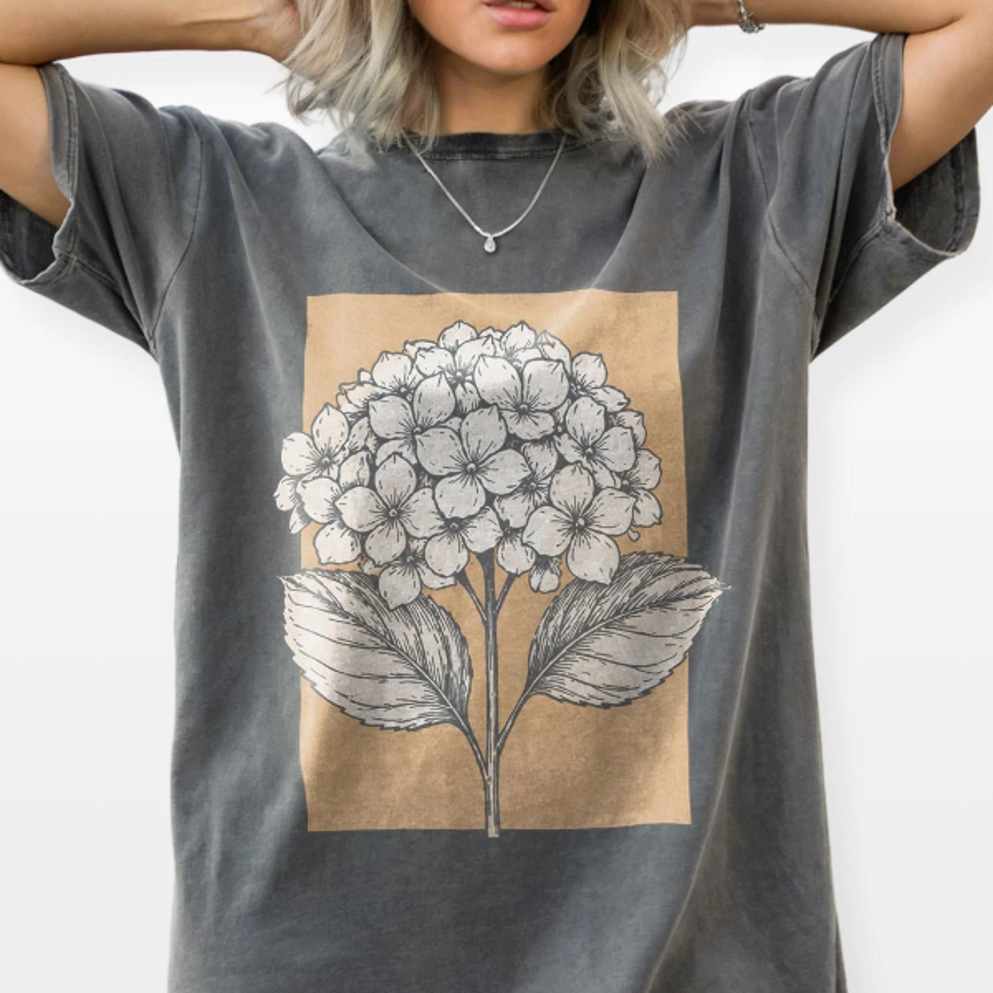 vintage hydrangea floral graphic tee, botanical flower garden shirt, cottagecore nature style top