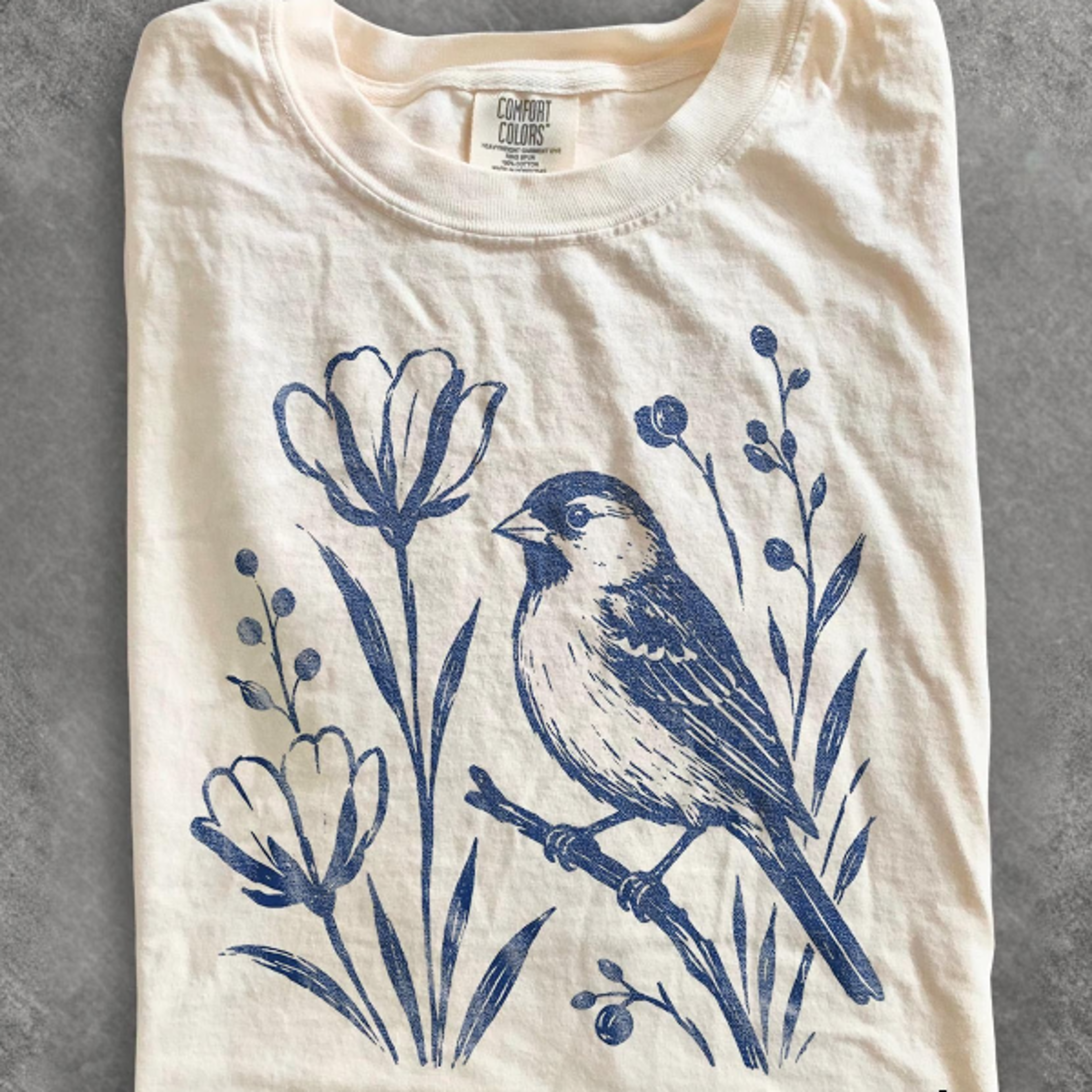classic botanical songbird graphic tee, wild bird floral nature shirt, cottagecore vintage style top,bi