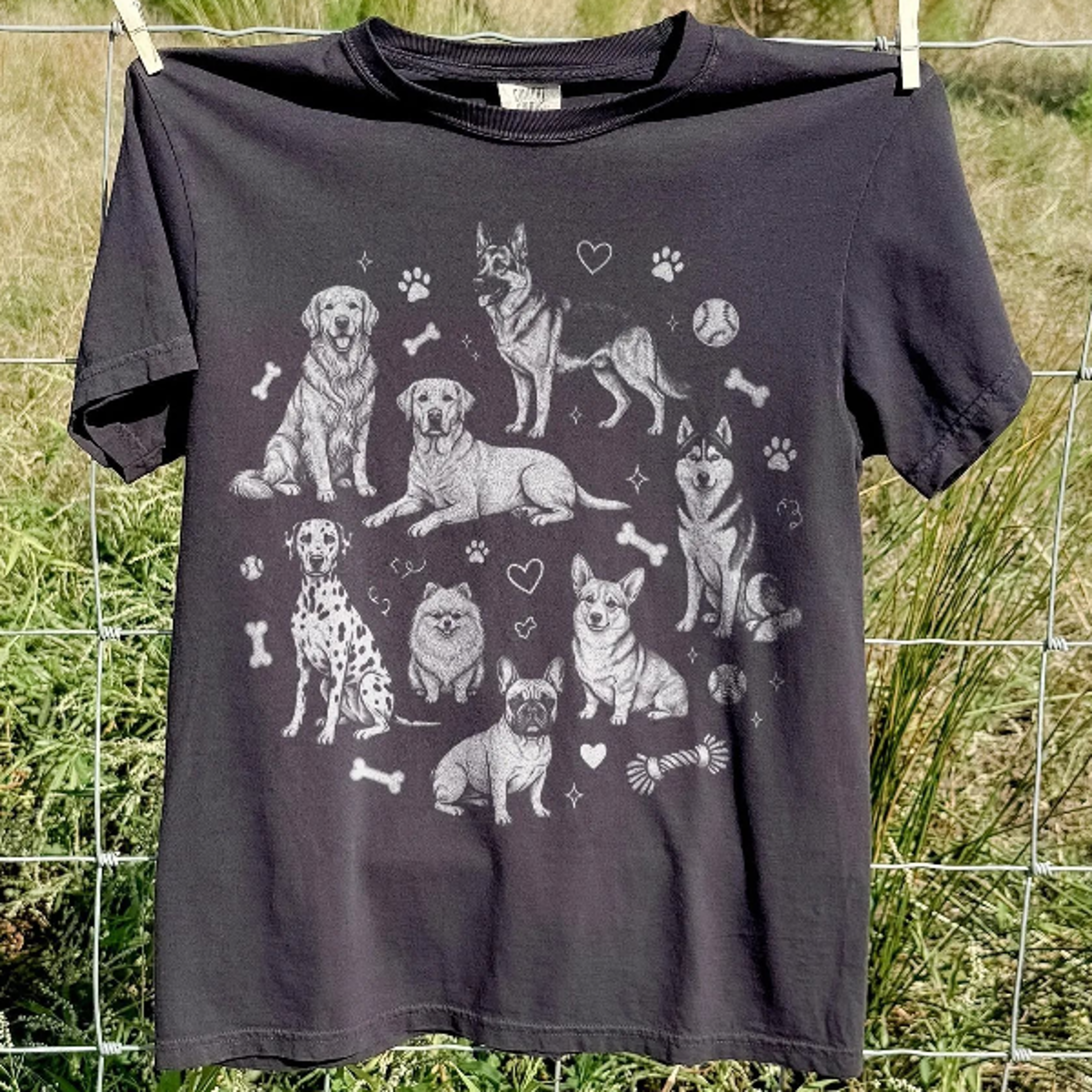 classic dog breeds graphic tee, puppy lover pet shirt, vintage animal collection style top