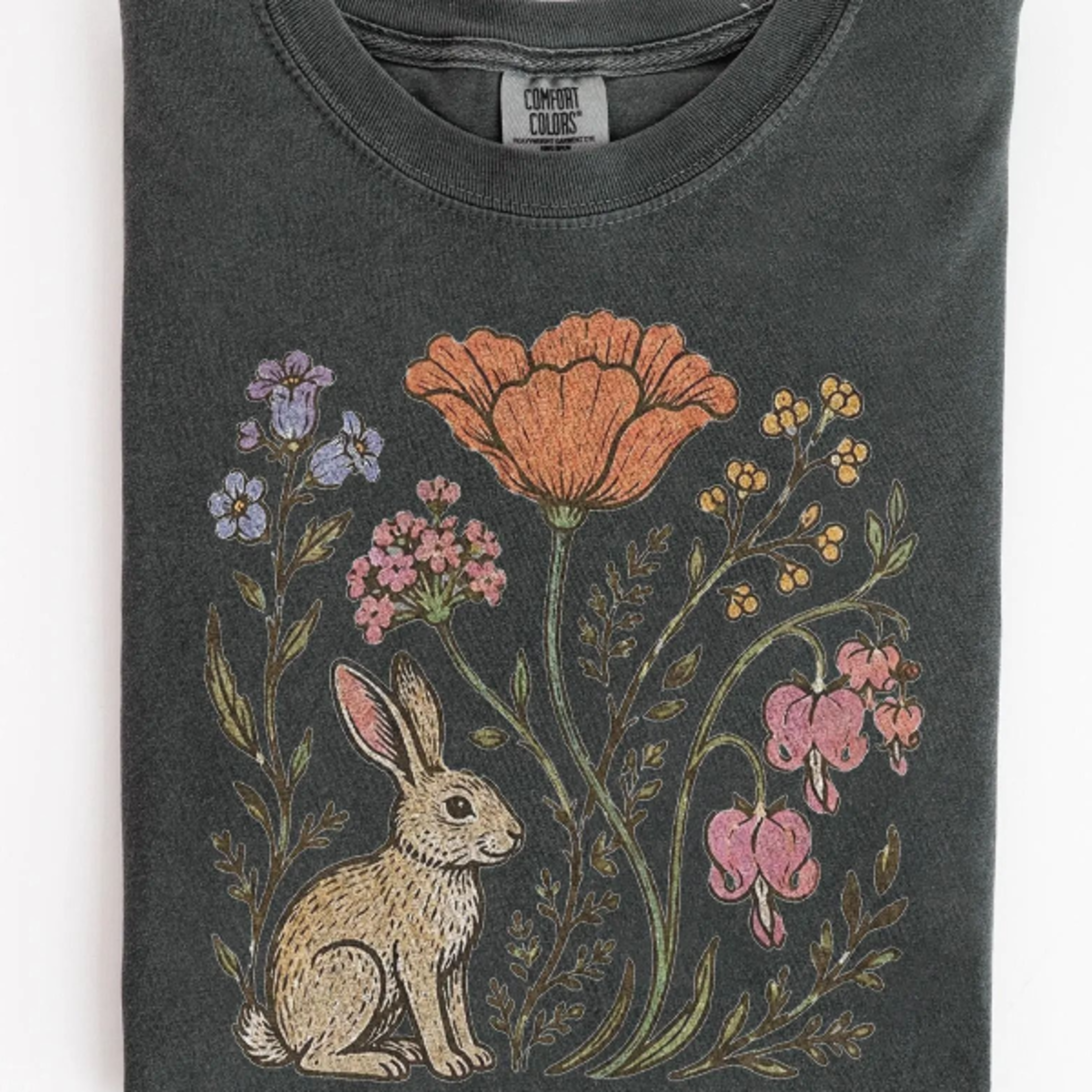 Vintage Wildflower Bunny Shirt Retro Botanical Rabbit Graphic Tee Classic Cottagecore Nature Top 2