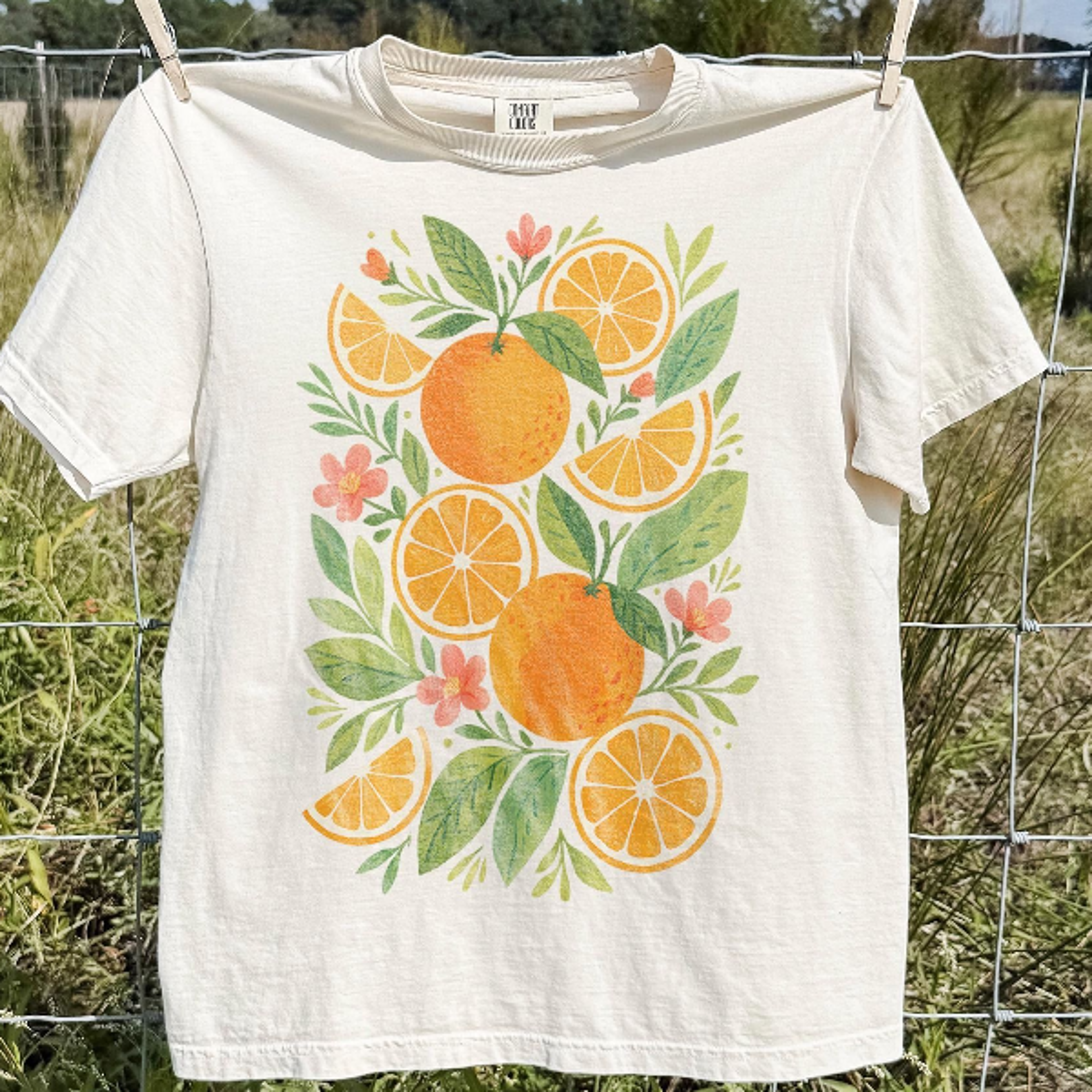 Retro Orange Botanical Graphic Tee Citrus Fruit Floral Shirt Fresh Cottagecore Vintage Style Top 2