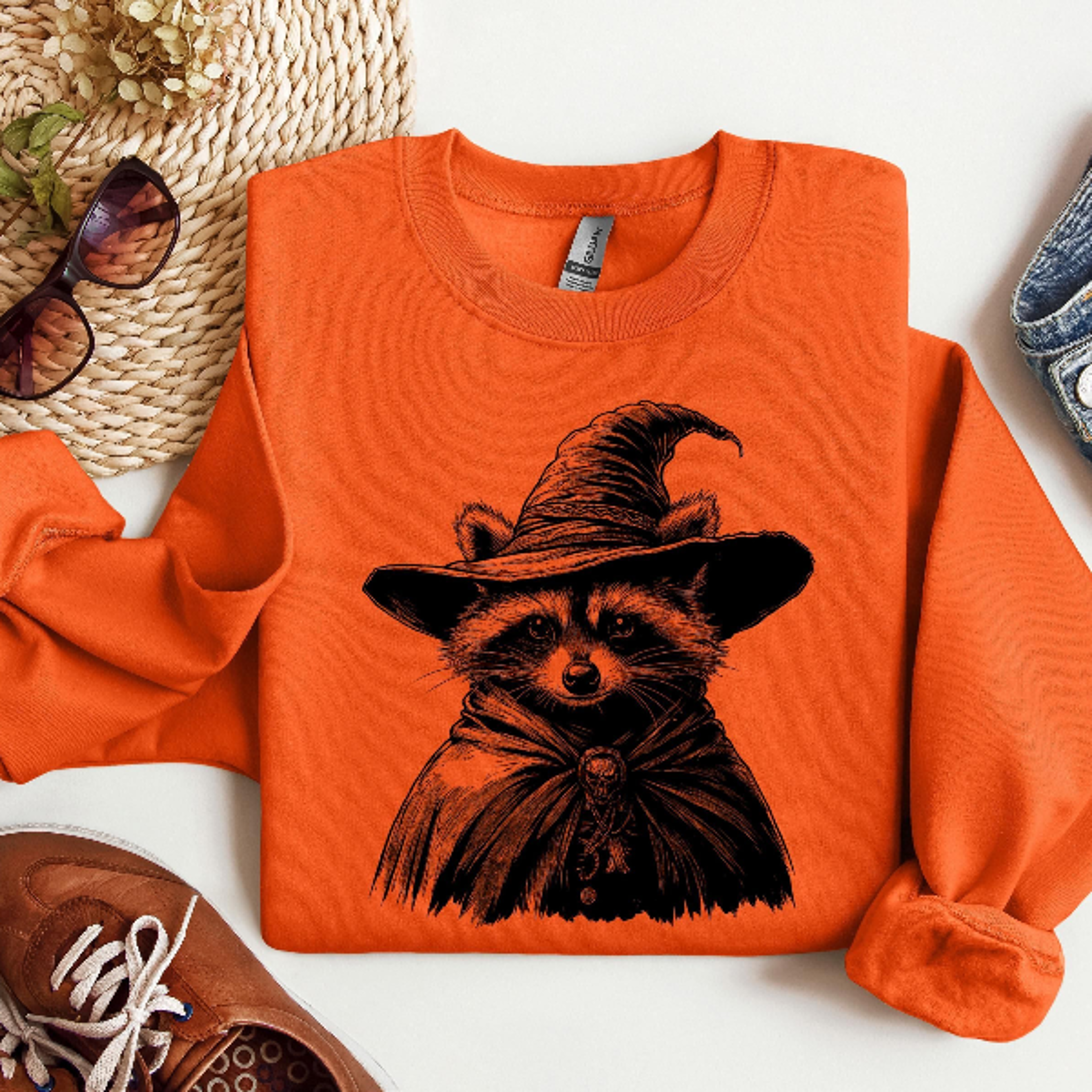 Witch Raccoon Halloween Shirt Cute Spooky Retro Raccoon Tee 1