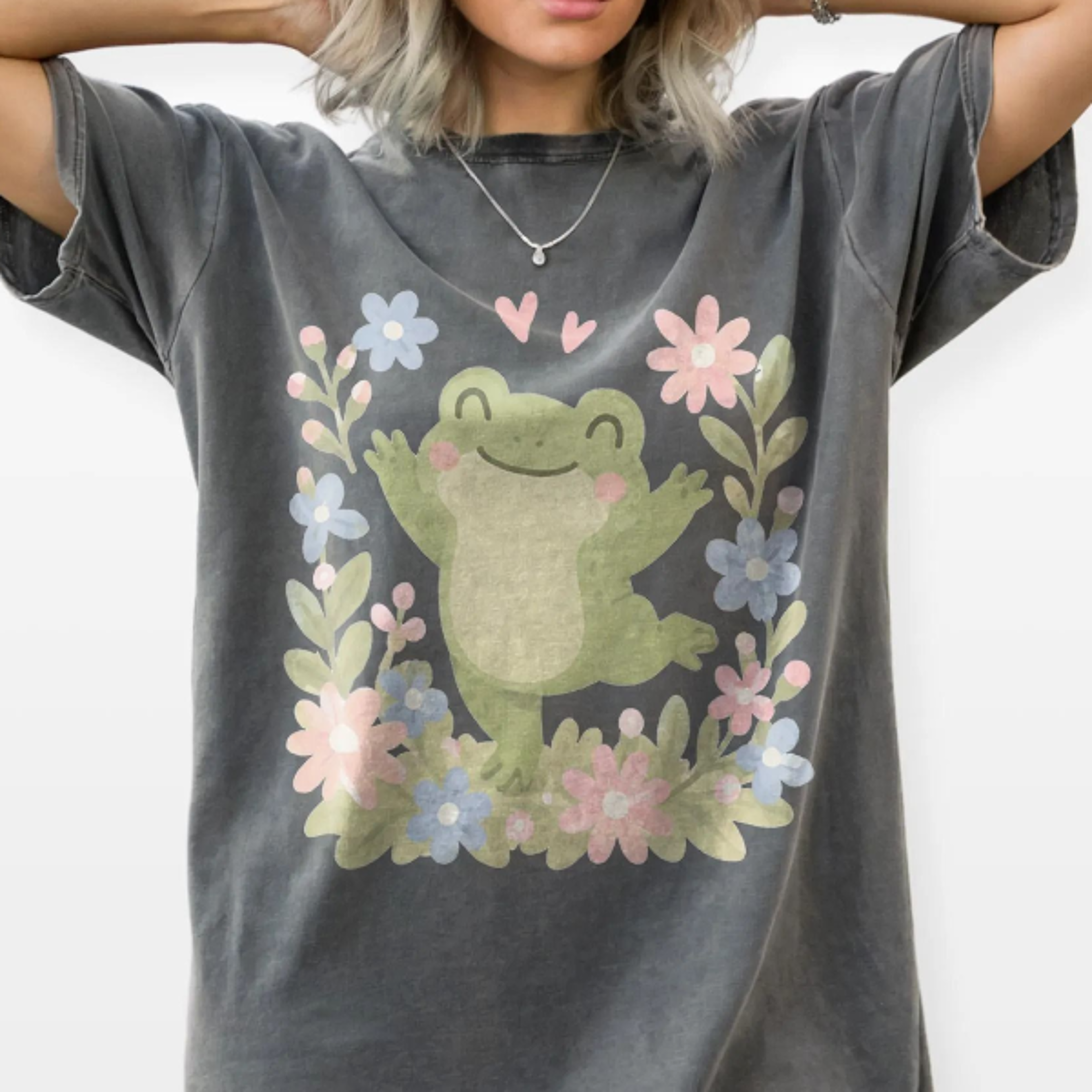 Vintage Smiling Frog Graphic Tee Floral Nature Animal Shirt Cute Cottagecore Retro Style Top 1