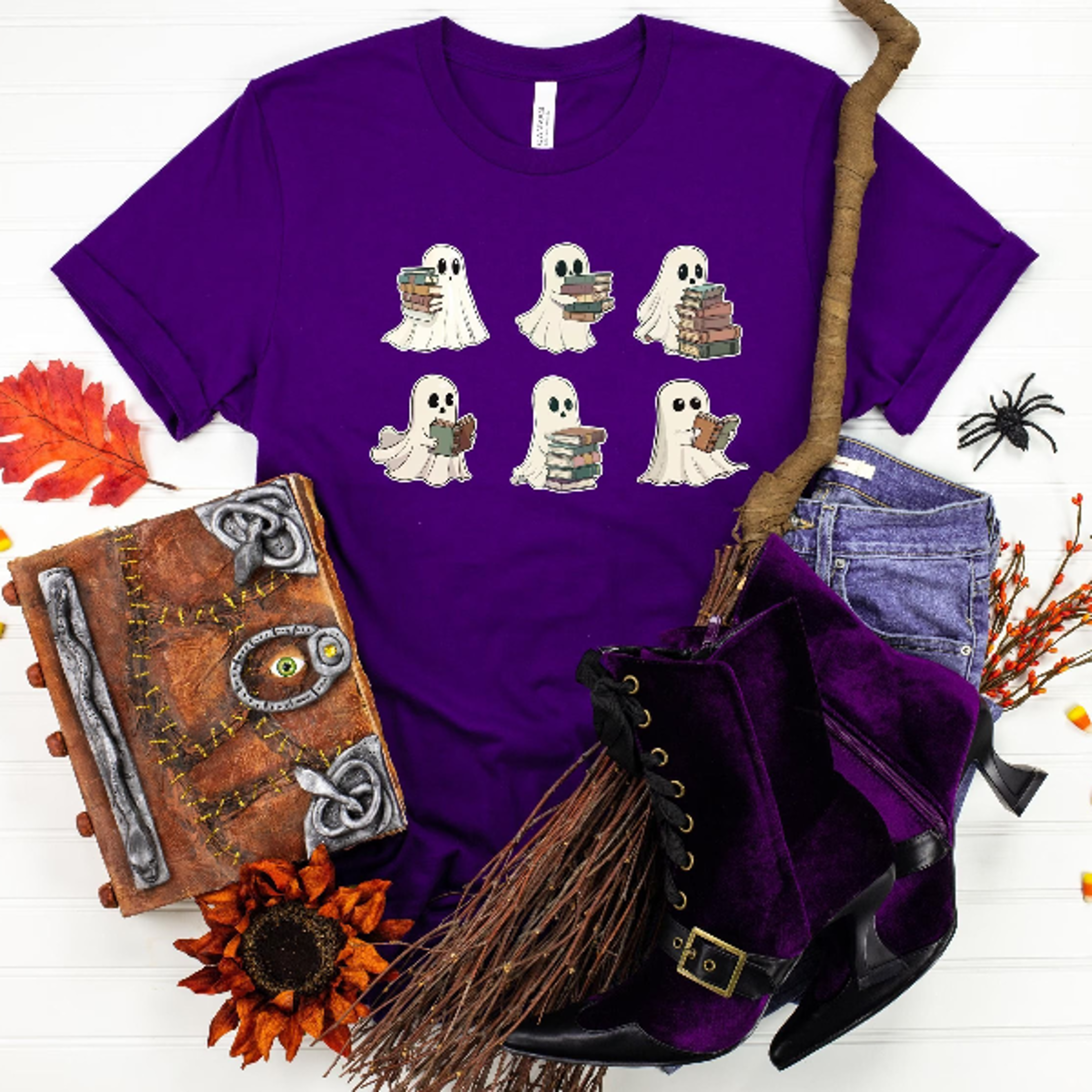ghosts reading books shirt cute book lover spooky season tee