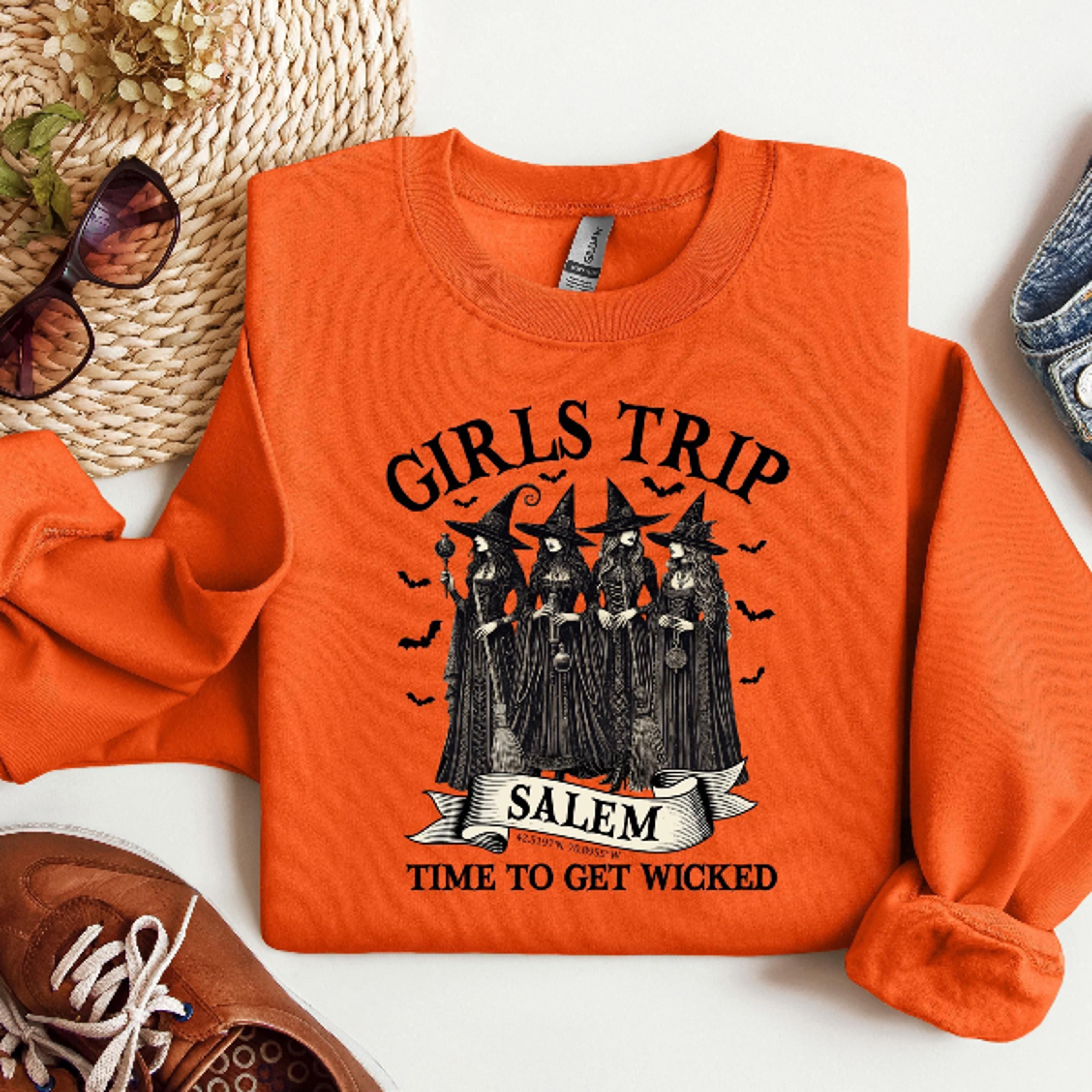 girls trip salem sweatshirt retro witchy halloween salem crewneck