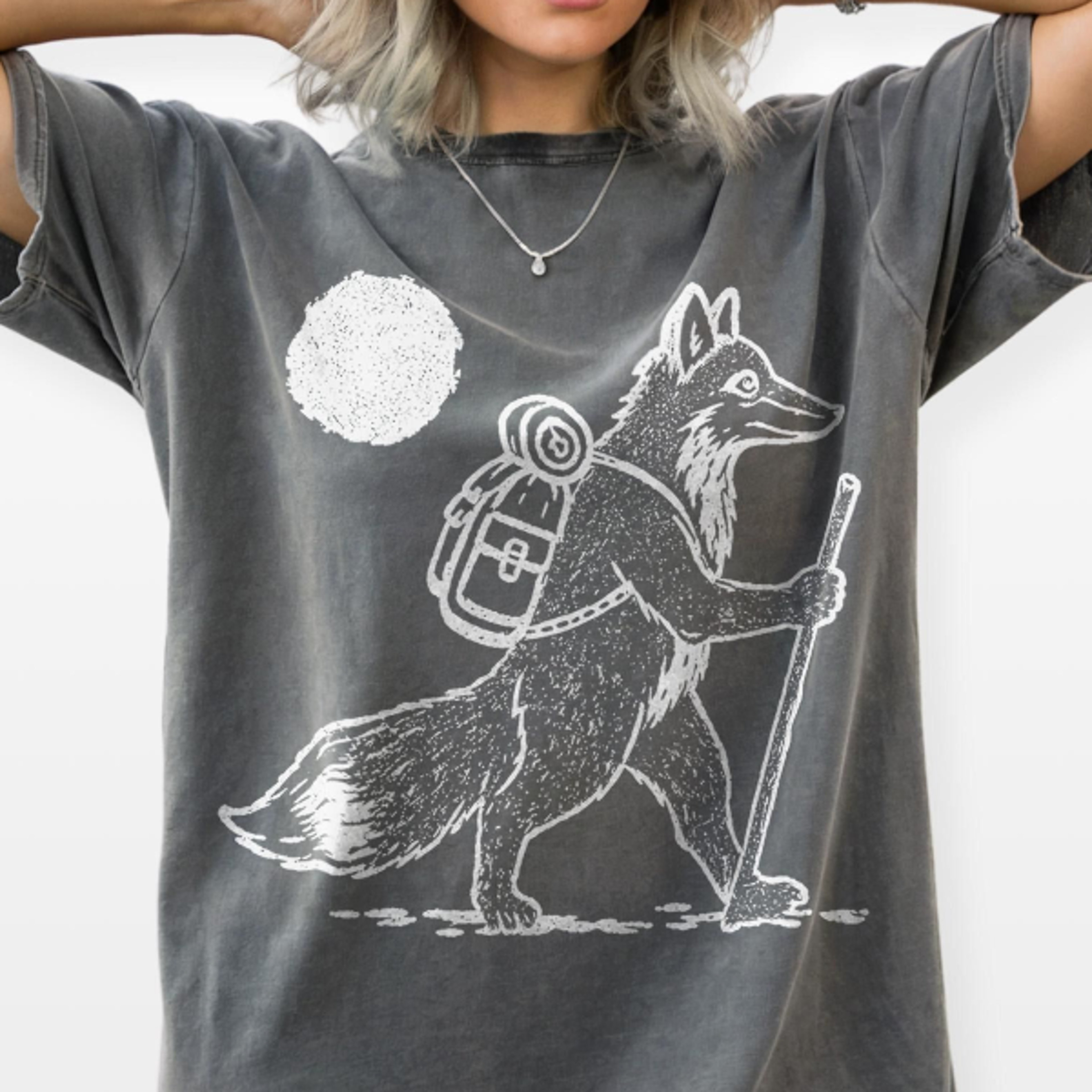 old school hiking fox graphic tee, woodland adventure wildlife shirt, forest camping nature top