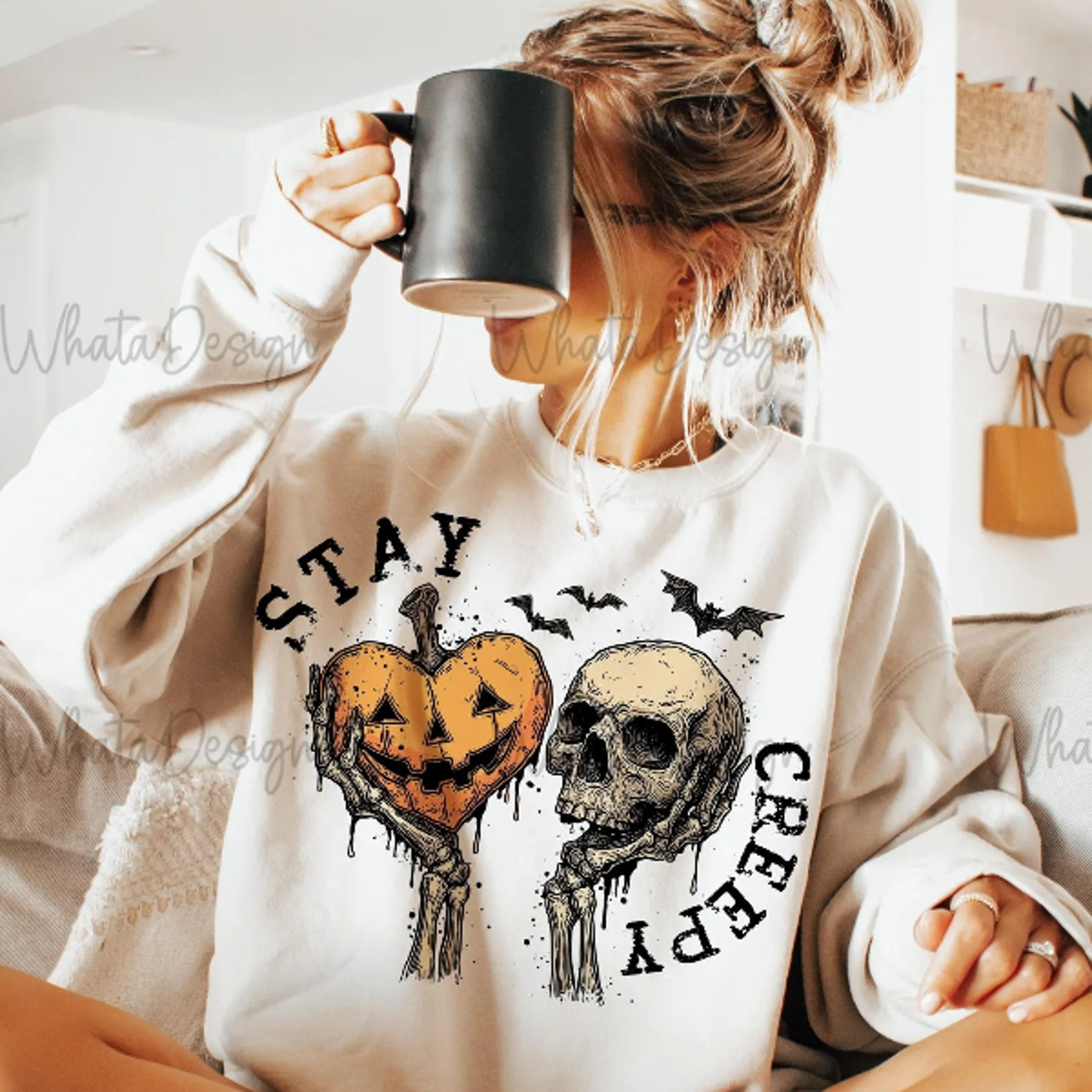 stay creepy png, retro dripping heart halloween png, skeleton hand spooky graphic, grunge horror