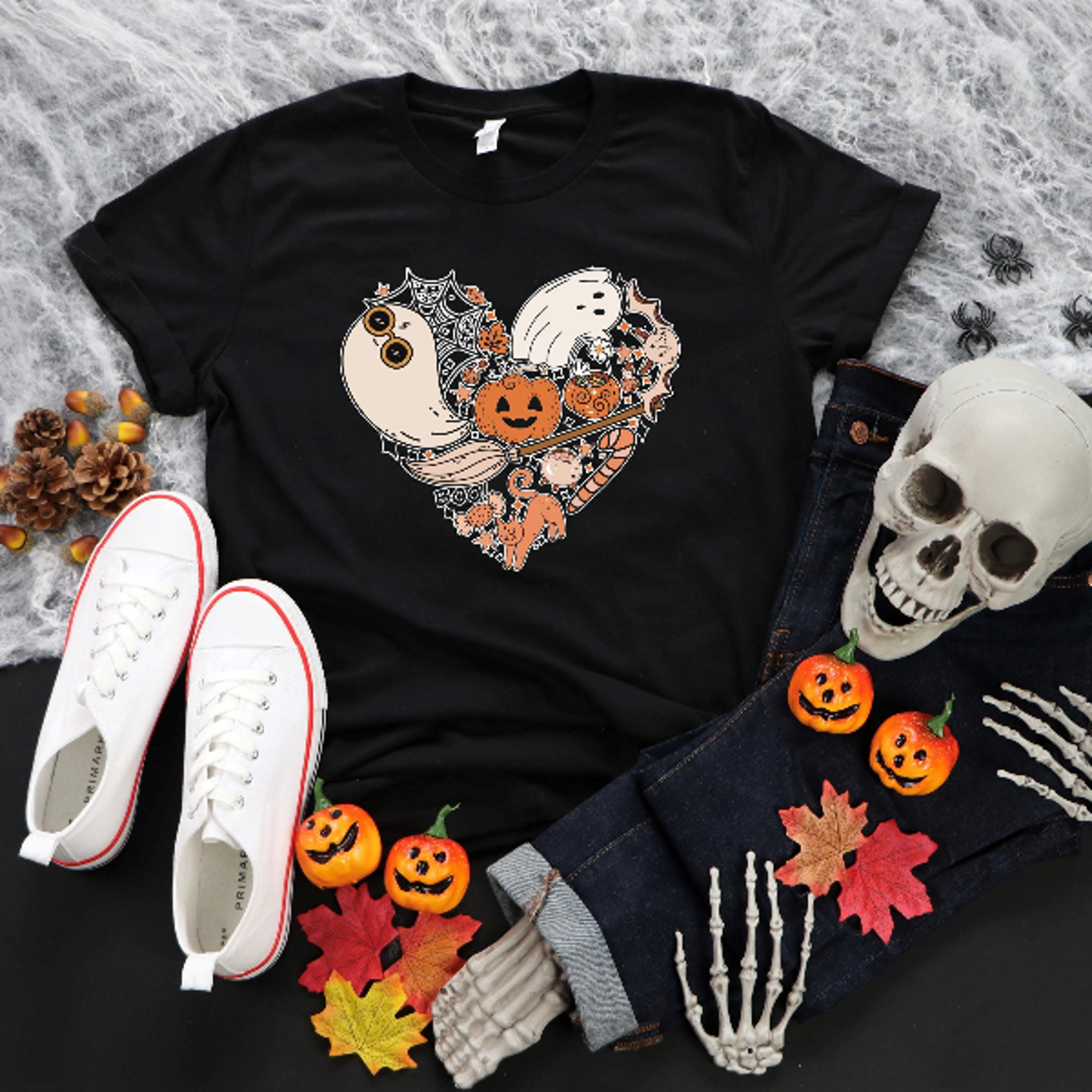 Halloween Doodles Heart Shirt Cute Happy Halloween Spooky Tee 2