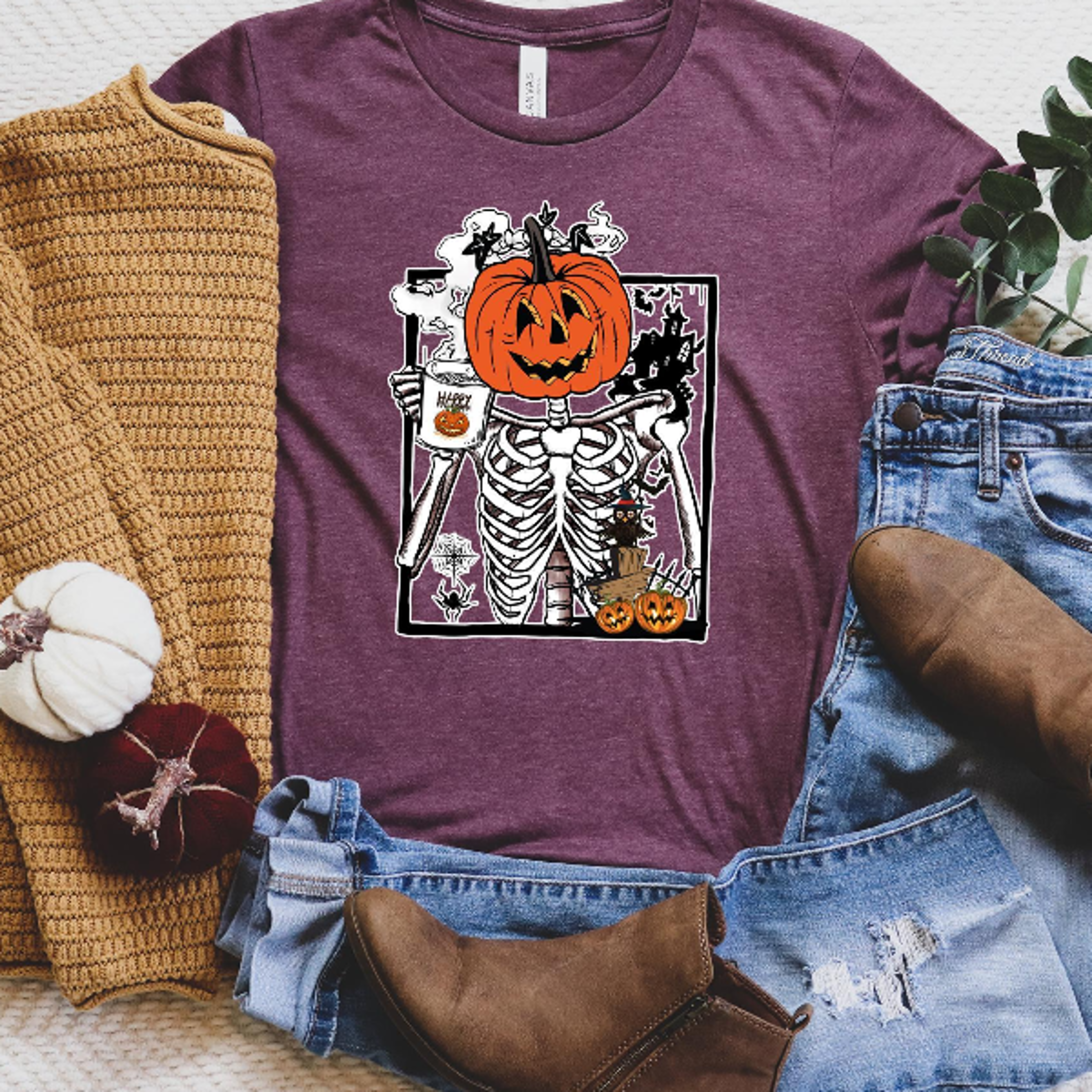 Pumpkin Skeleton Coffee Shirt Funny Spooky Coffee Lover Tee 0