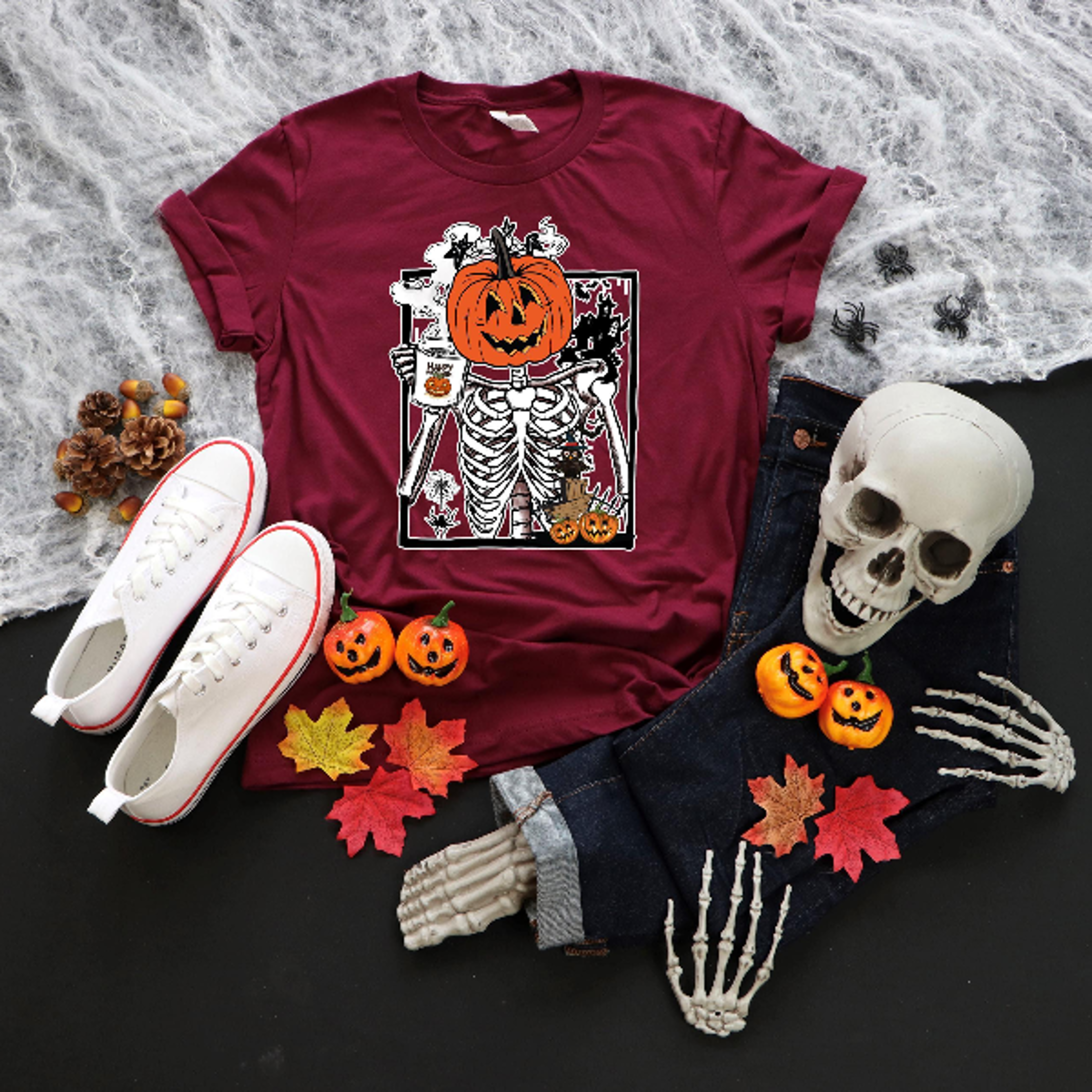 Pumpkin Skeleton Coffee Shirt Funny Spooky Coffee Lover Tee 2