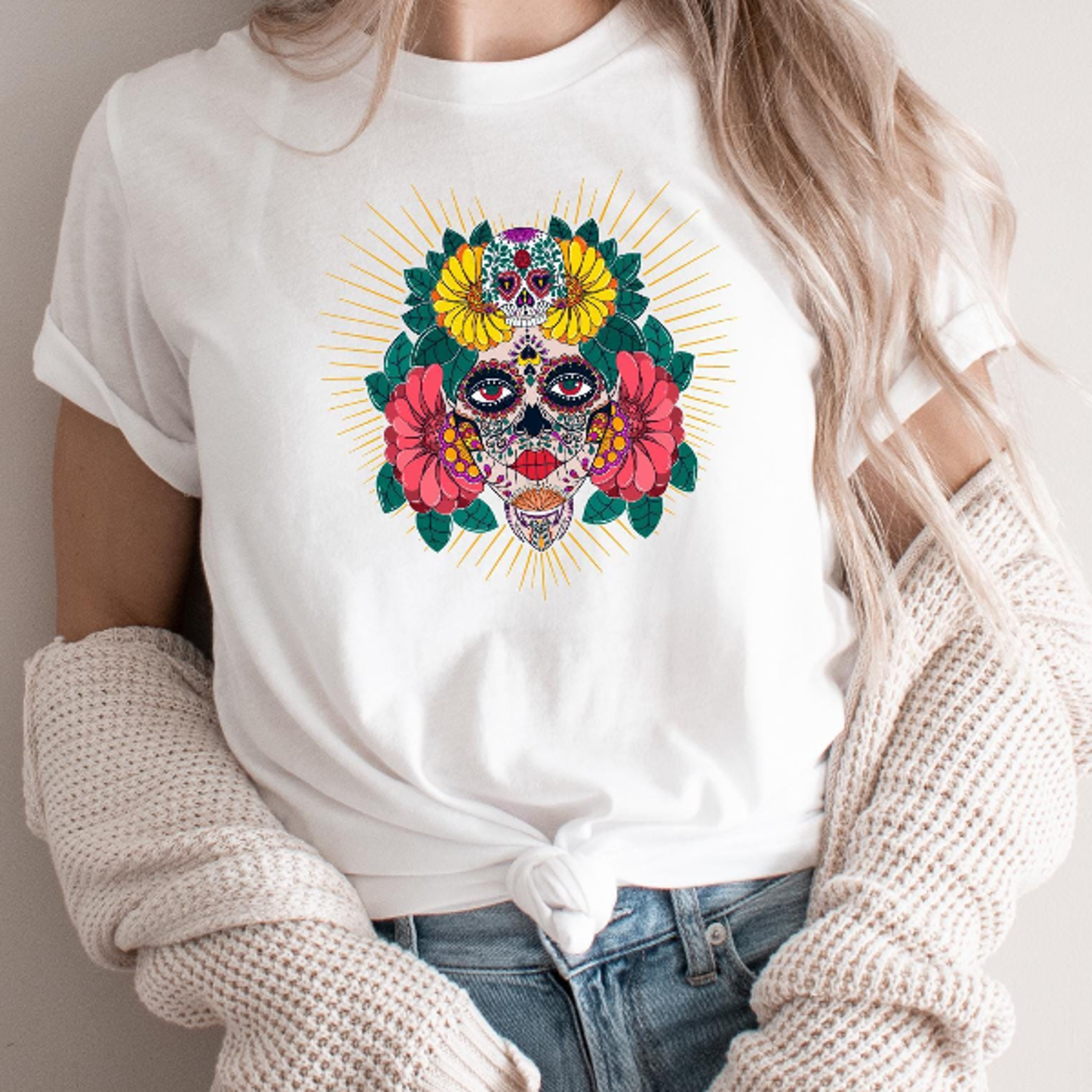 Dia De Los Muertos TShirt Sugar Skull Day Of The Dead Halloween Tee 3