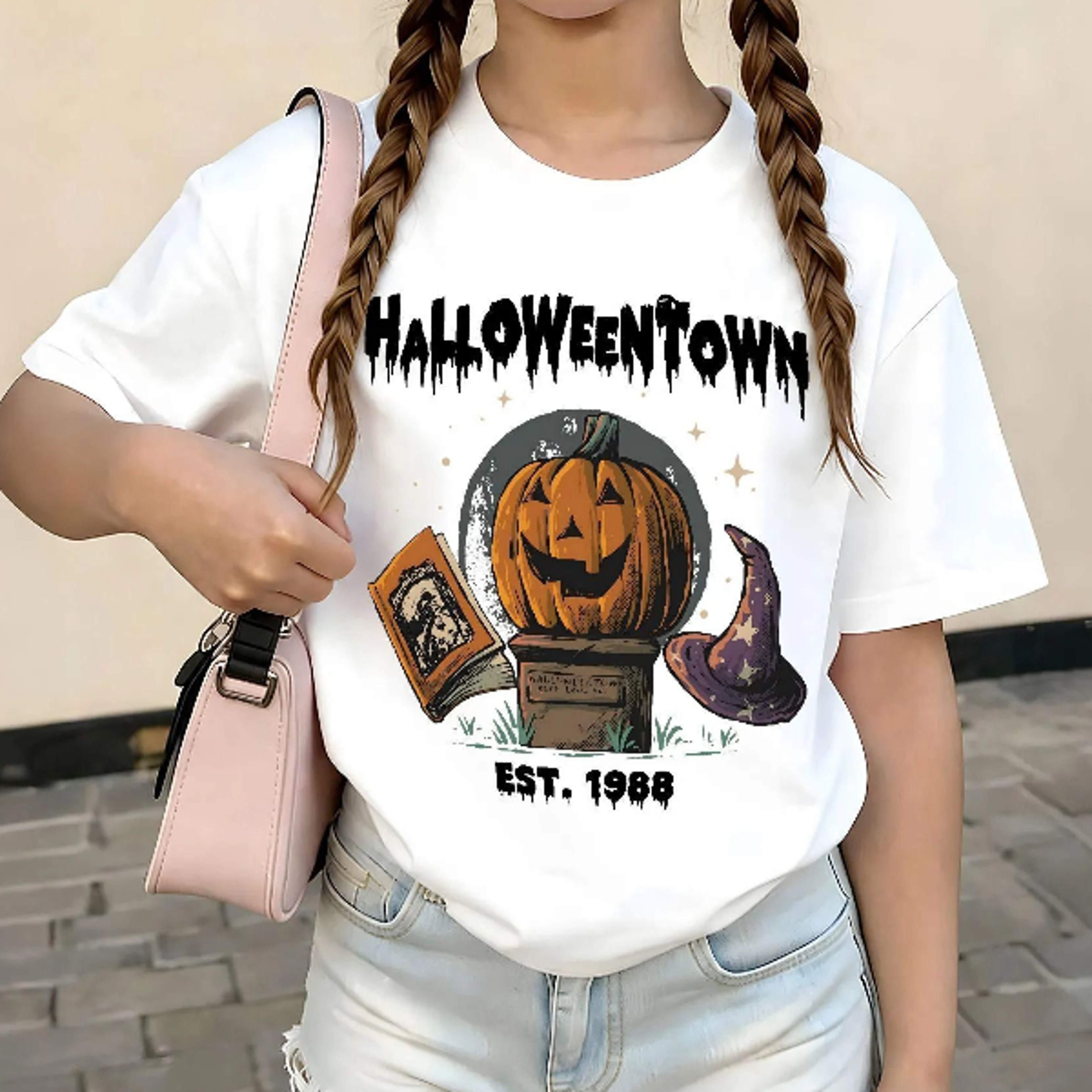 halloweentown est 1988 pumpkin witch hat t-shirt – retro halloween graphic tee