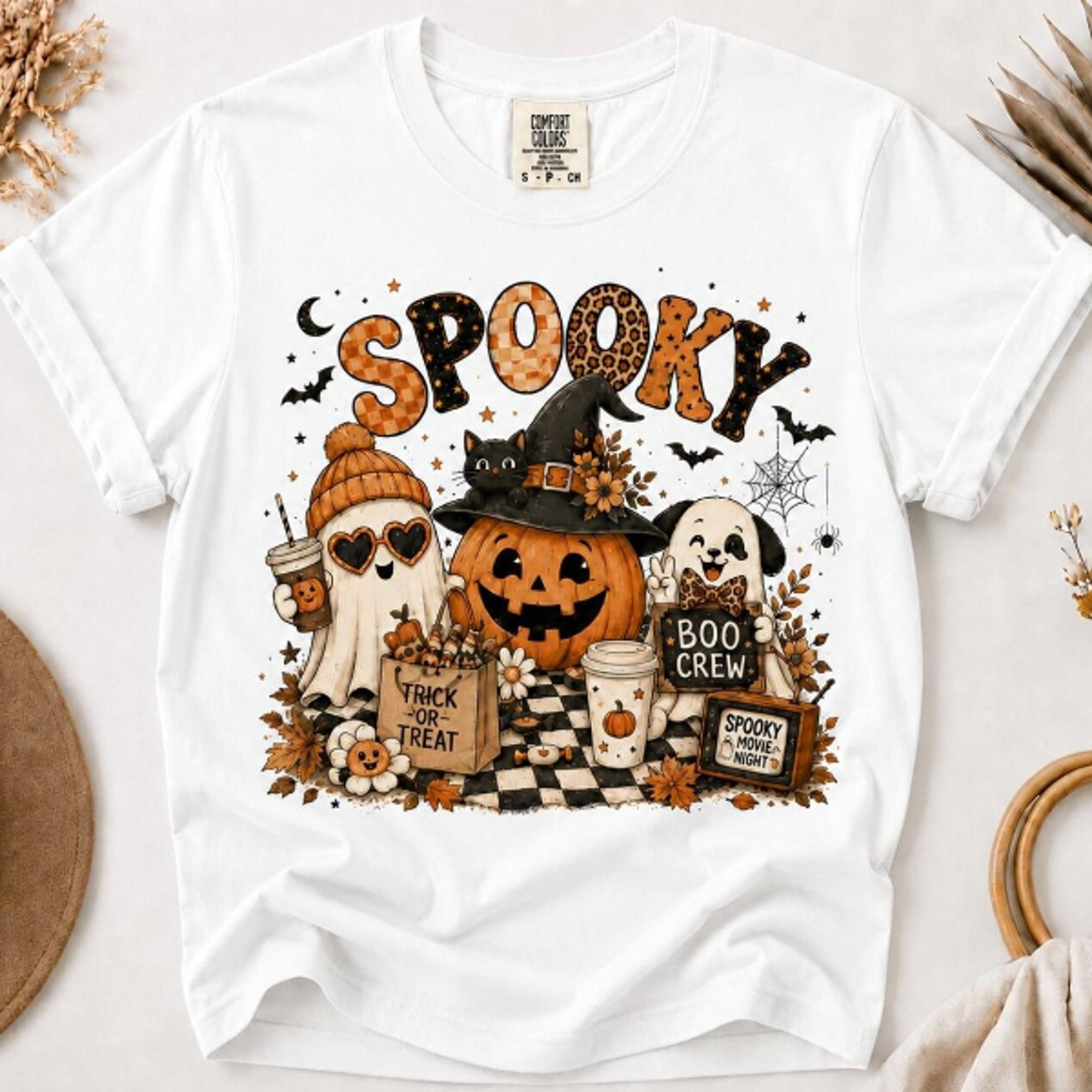 pooky halloween ghost pumpkin shirt, cute boo crew graphic tee, fall autumn tee, cozy halloween, shirt