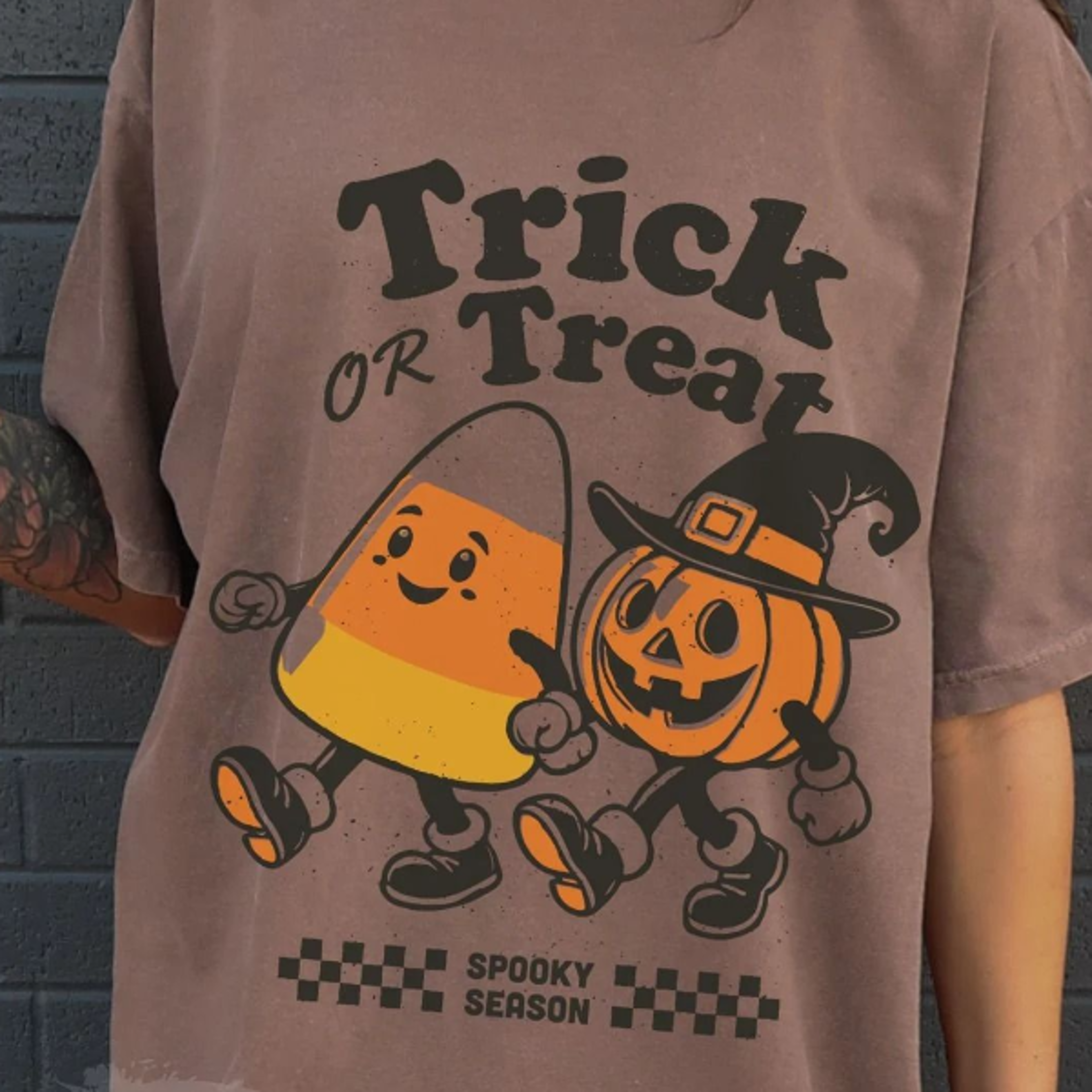 Halloween  Trick Or Treat Candy Corn  Jack O Lantern Trendy Retro Vintage Halloween Shirt 1