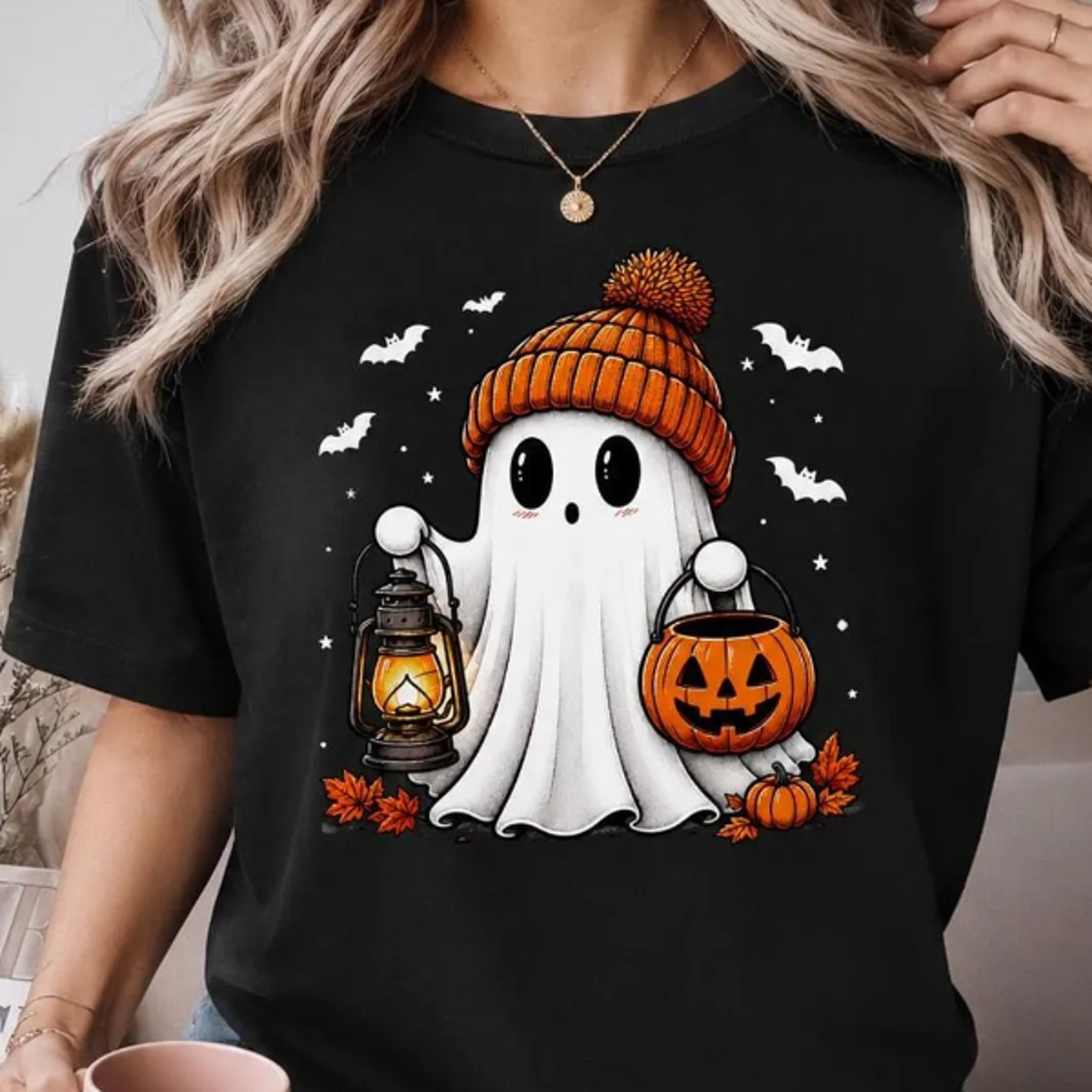 Cute Ghost Shirt Halloween Pumpkin Tee Spooky Season TShirt Fall Ghost Graphic Tee Halloween Gift 2