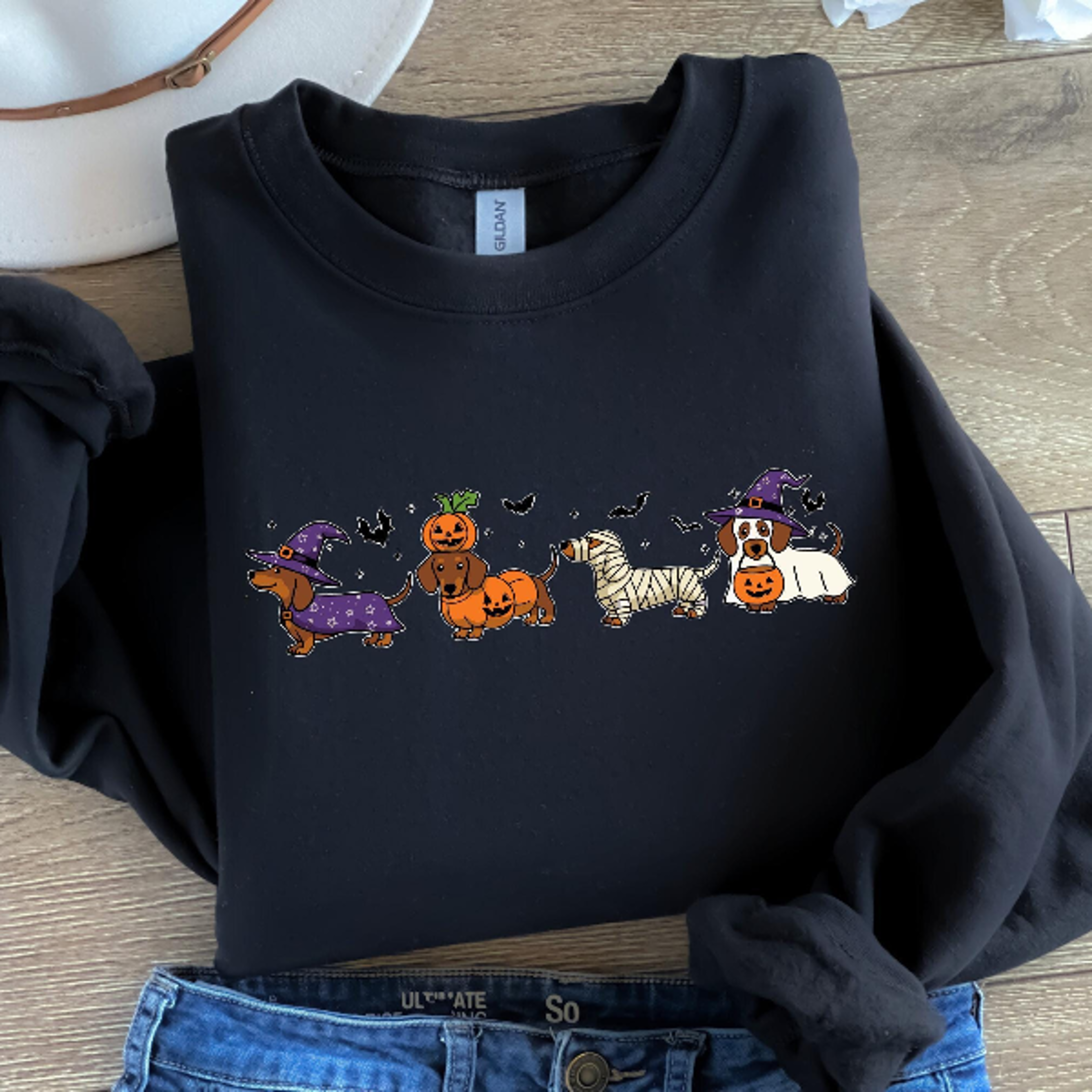 Dachshund Halloween Sweatshirt Cute Ghost Dog Spooky Season Tee 1