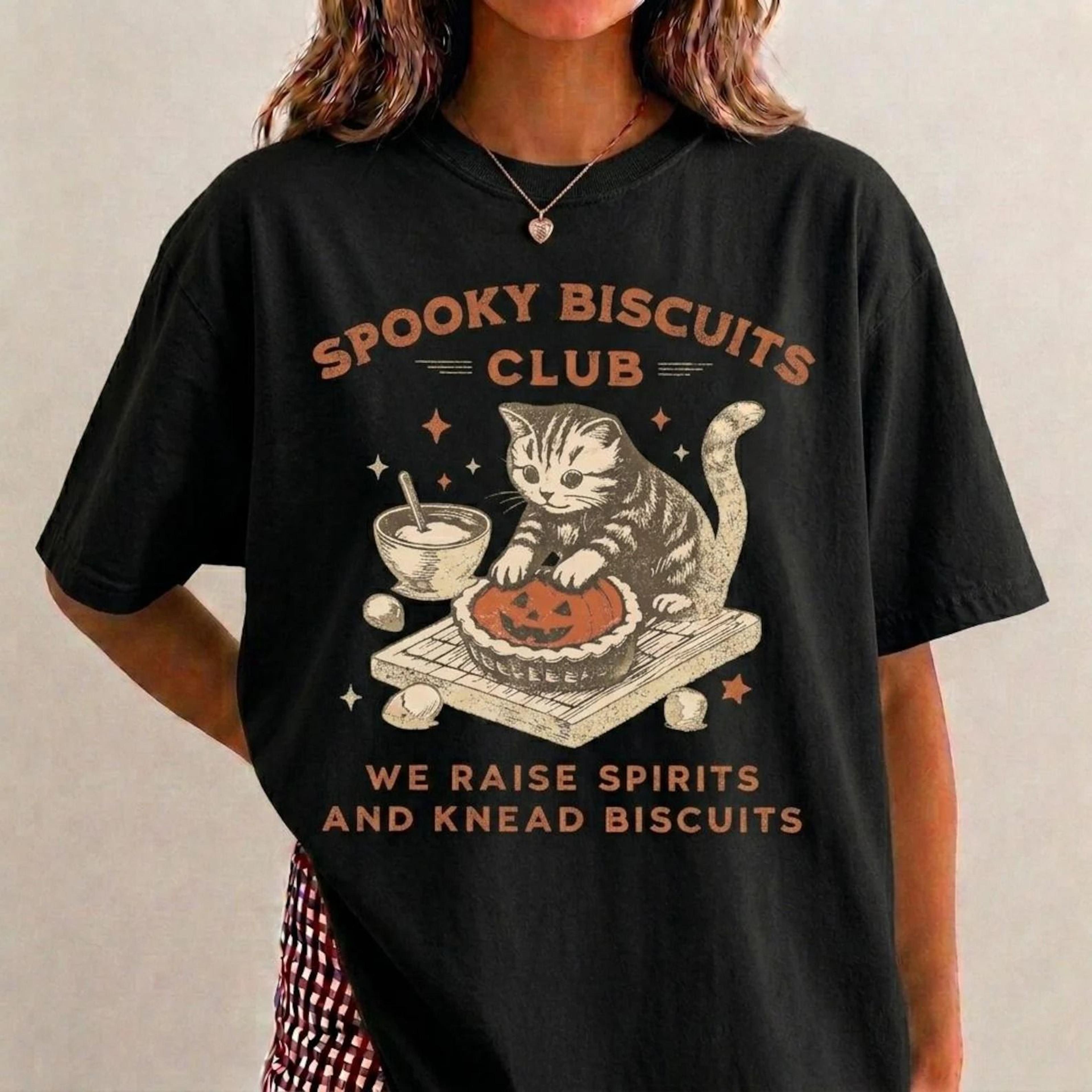 Spooky Biscuits Club Shirt Halloween Cat TShirt Pumpkin Pie Tee Spooky Cat Shirt Halloween Baking T 2