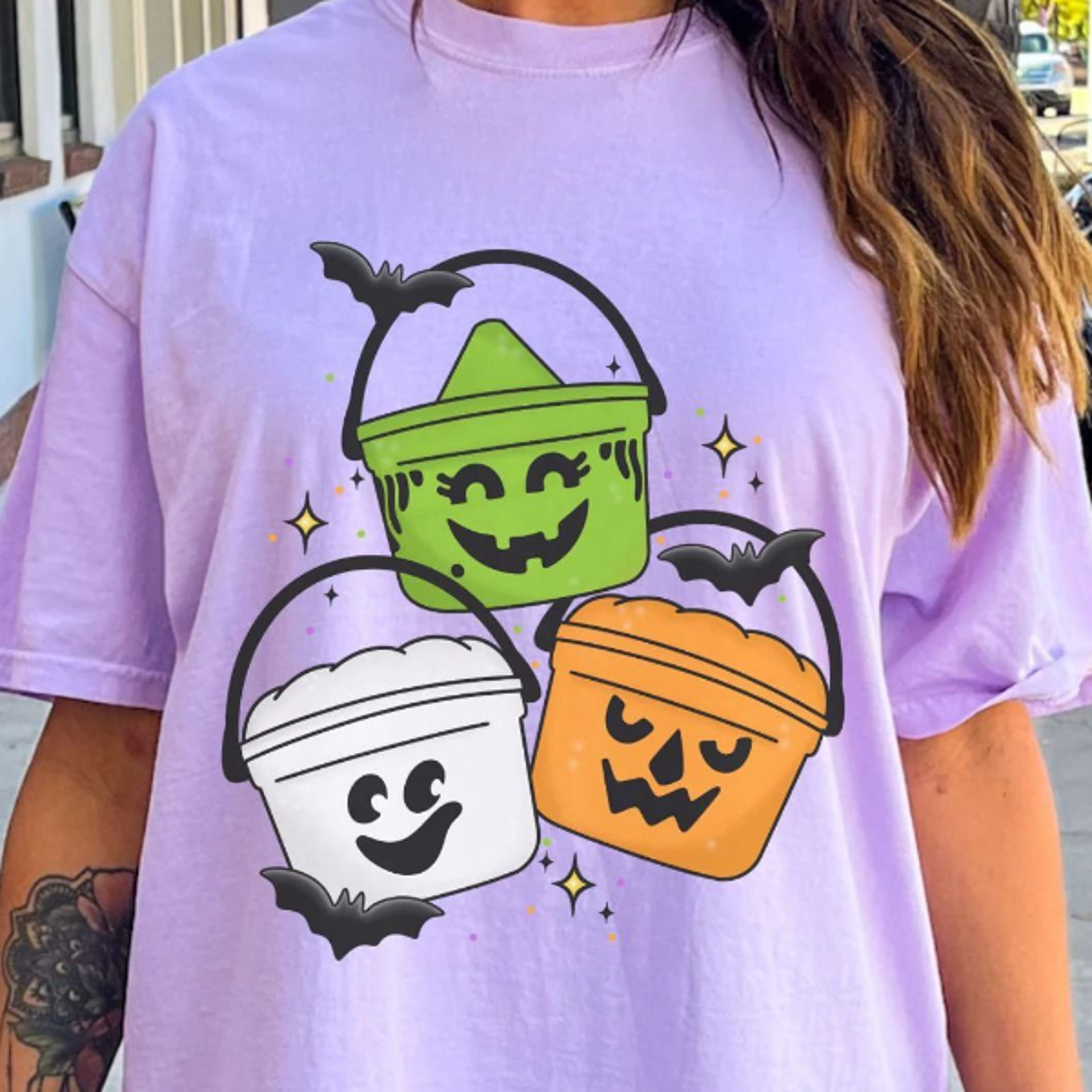 Vintage Halloween Bucket Shirt Cute 90s Nostalgia Retro Graphic Tee Trendy Halloween Boo Pails Tshi 