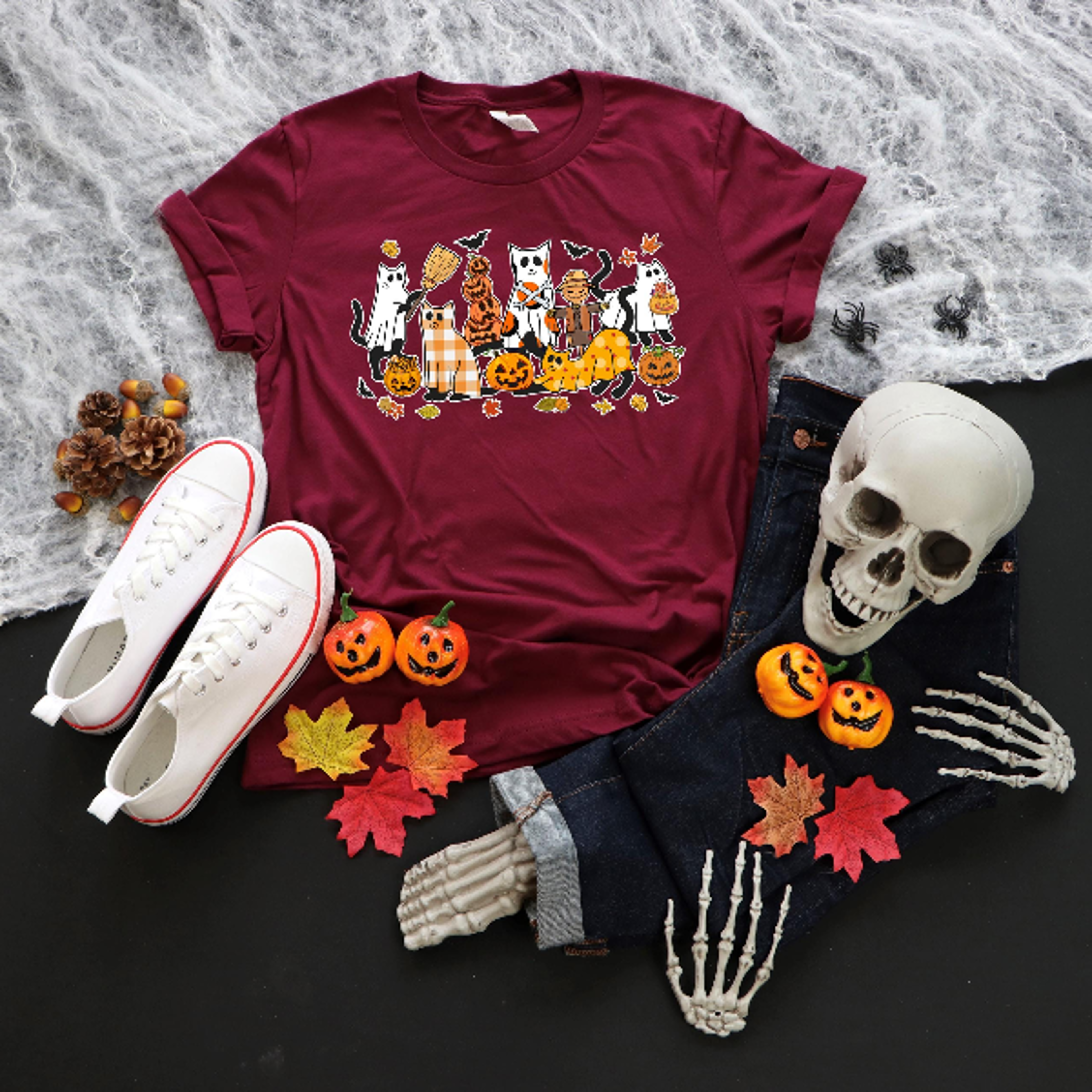 Ghost Cat Halloween Shirt Cute Retro Cat Lover Spooky Tee 1
