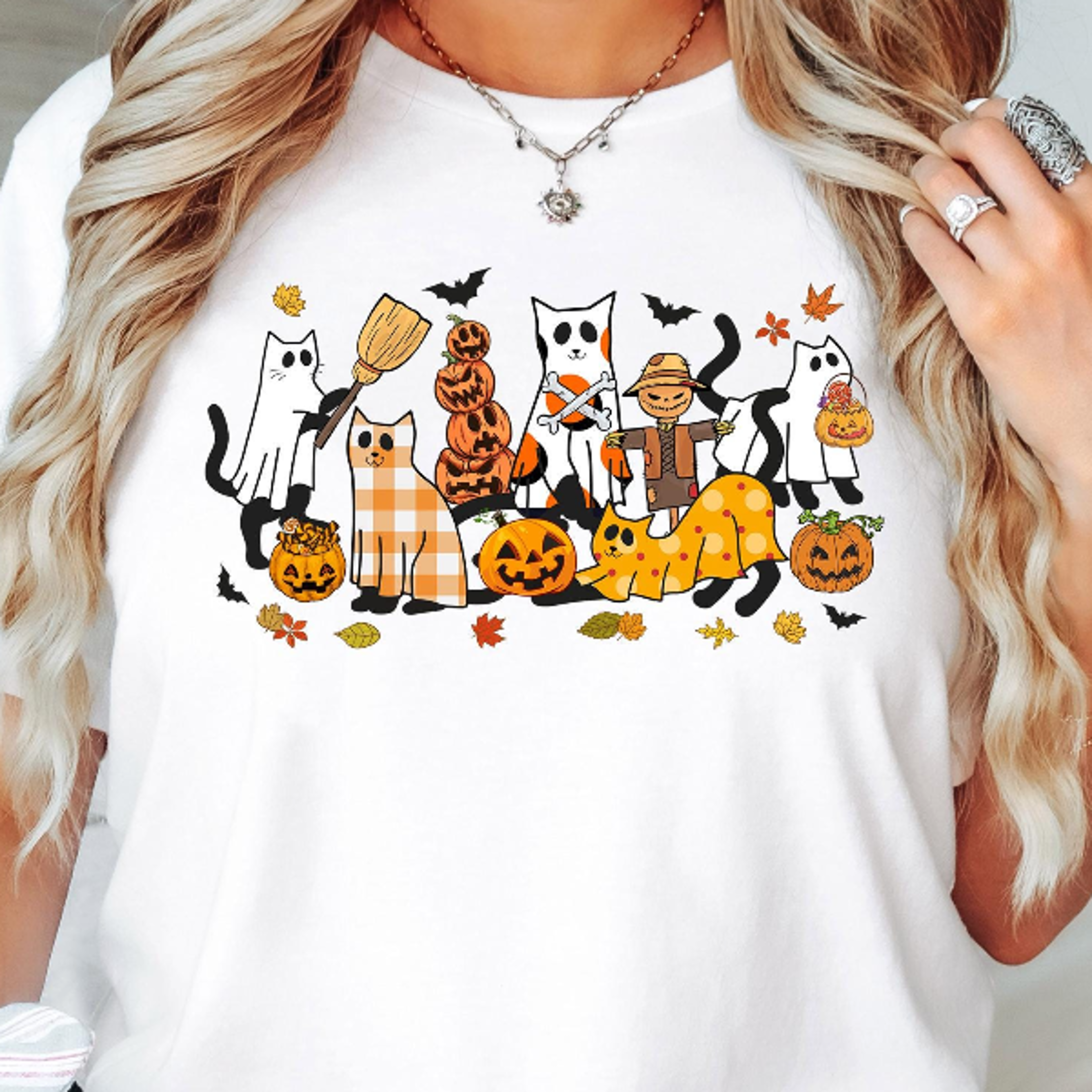 Ghost Cat Halloween Shirt Cute Retro Cat Lover Spooky Tee 3
