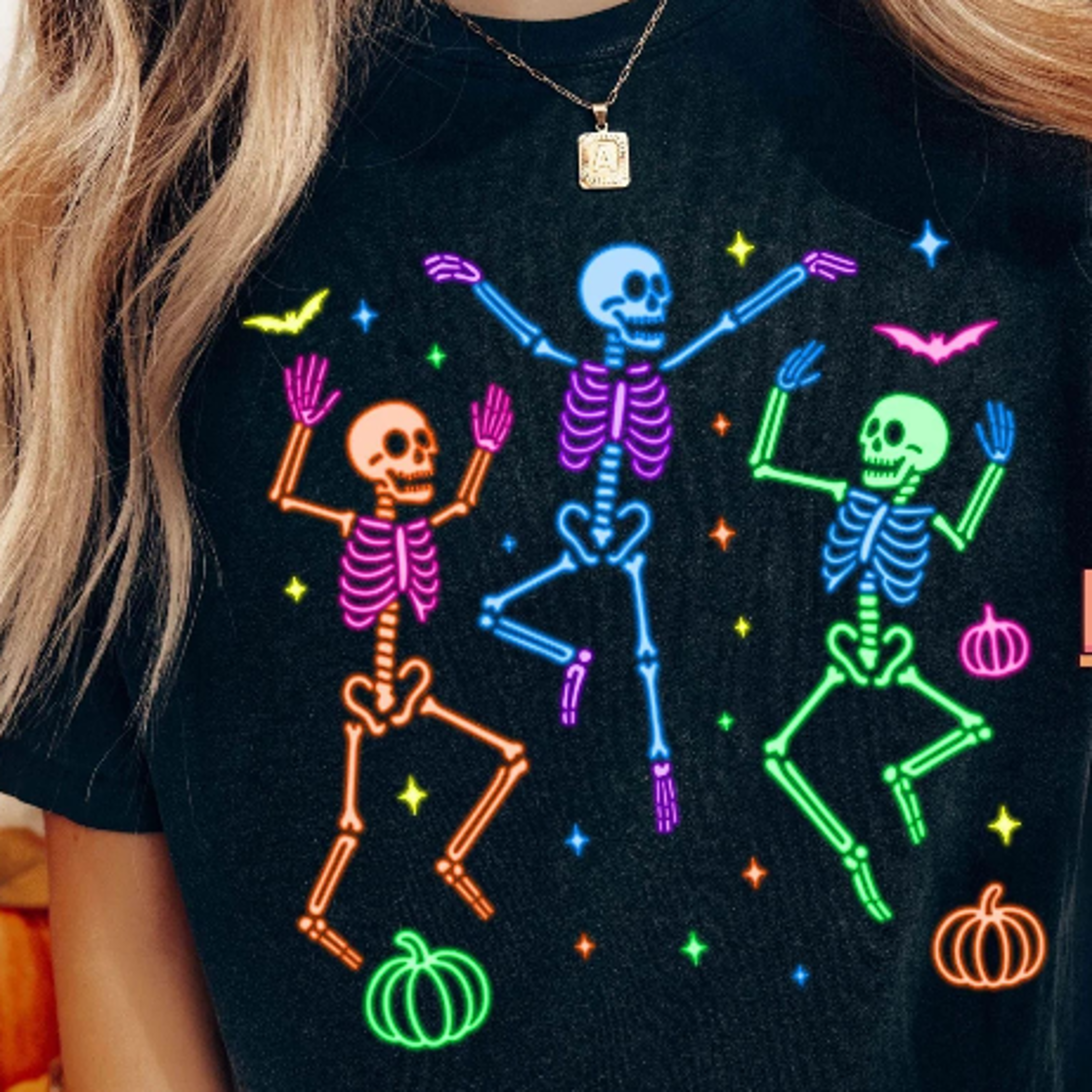 neon pumpkin skeleton halloween shirt, pumpkin halloween tee, neon halloween skeleton tee, pumpkin shirt,spooky season s
