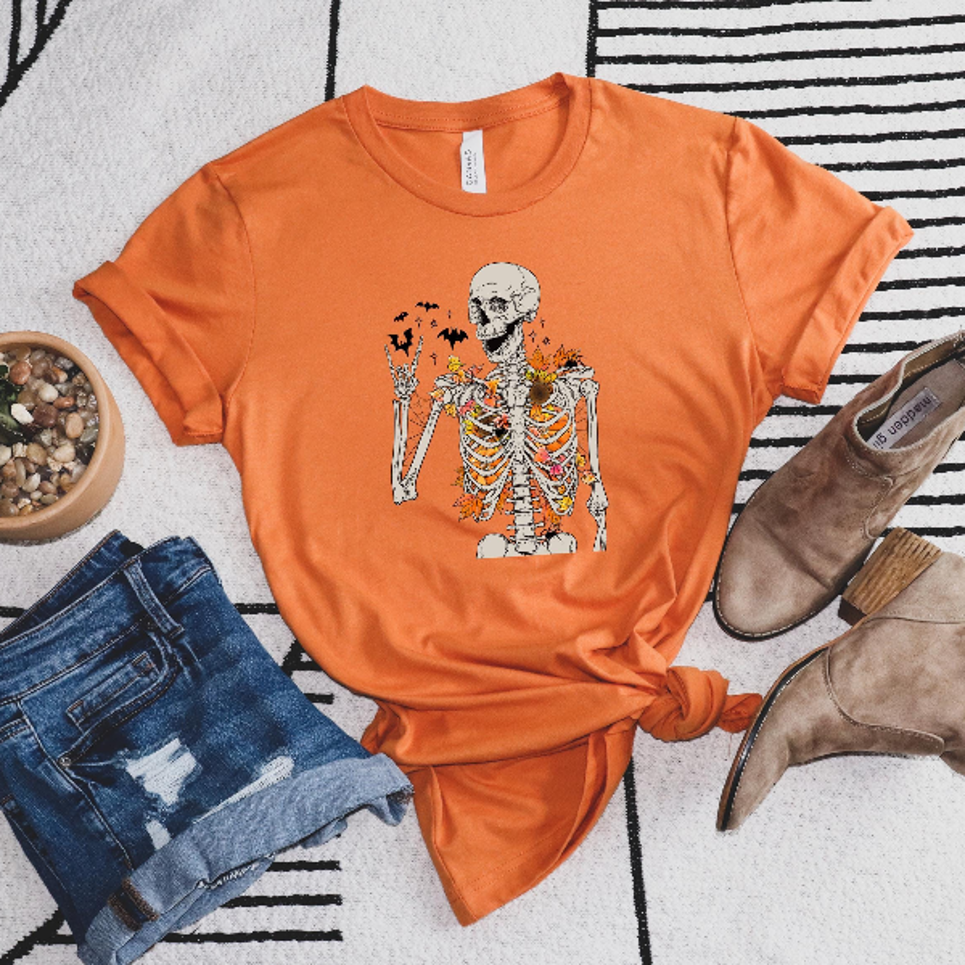 floral skeleton retro halloween shirt trendy spooky fall tee