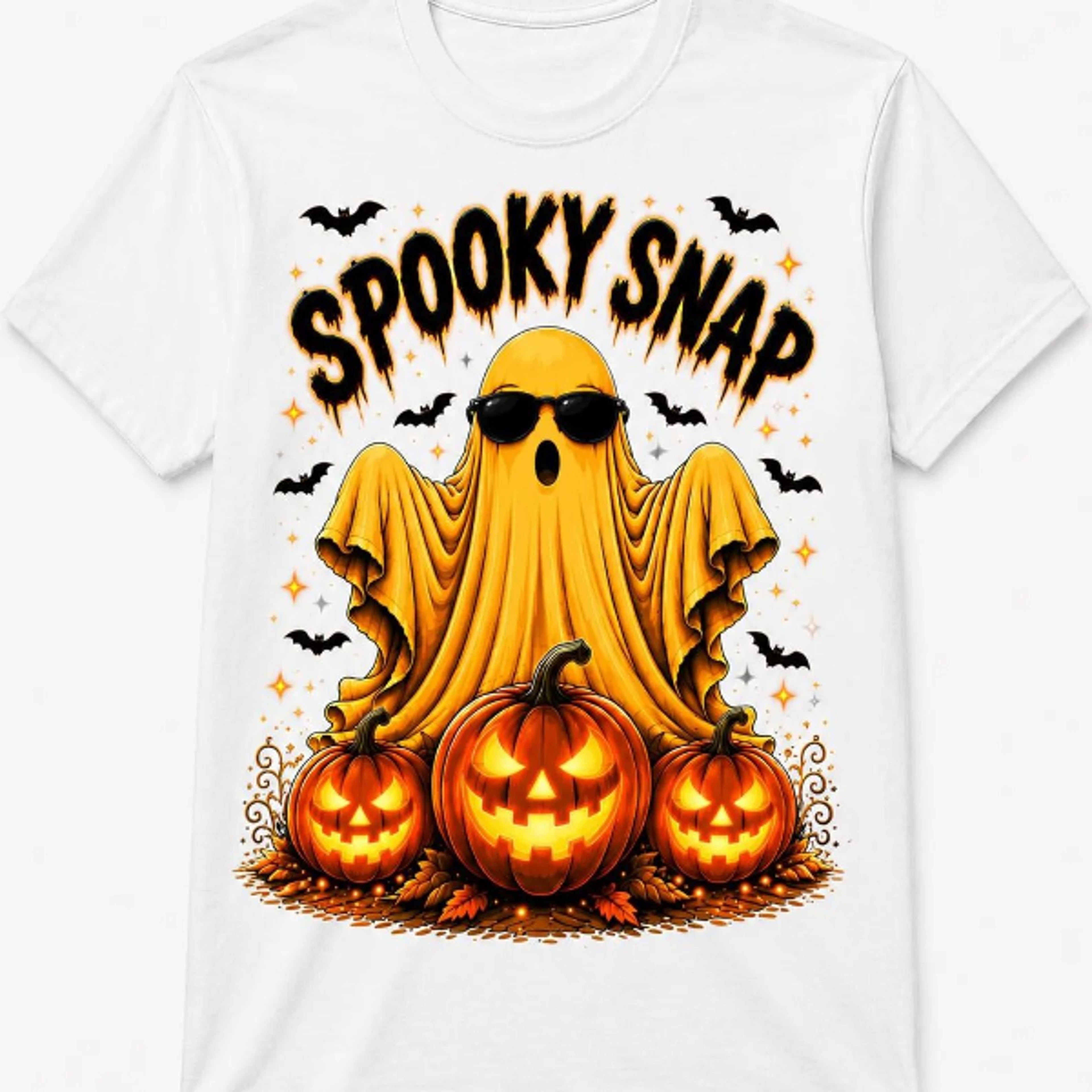 Spooky Snap Ghost Pumpkin Halloween Shirt Unisex Fall Graphic Tee 1