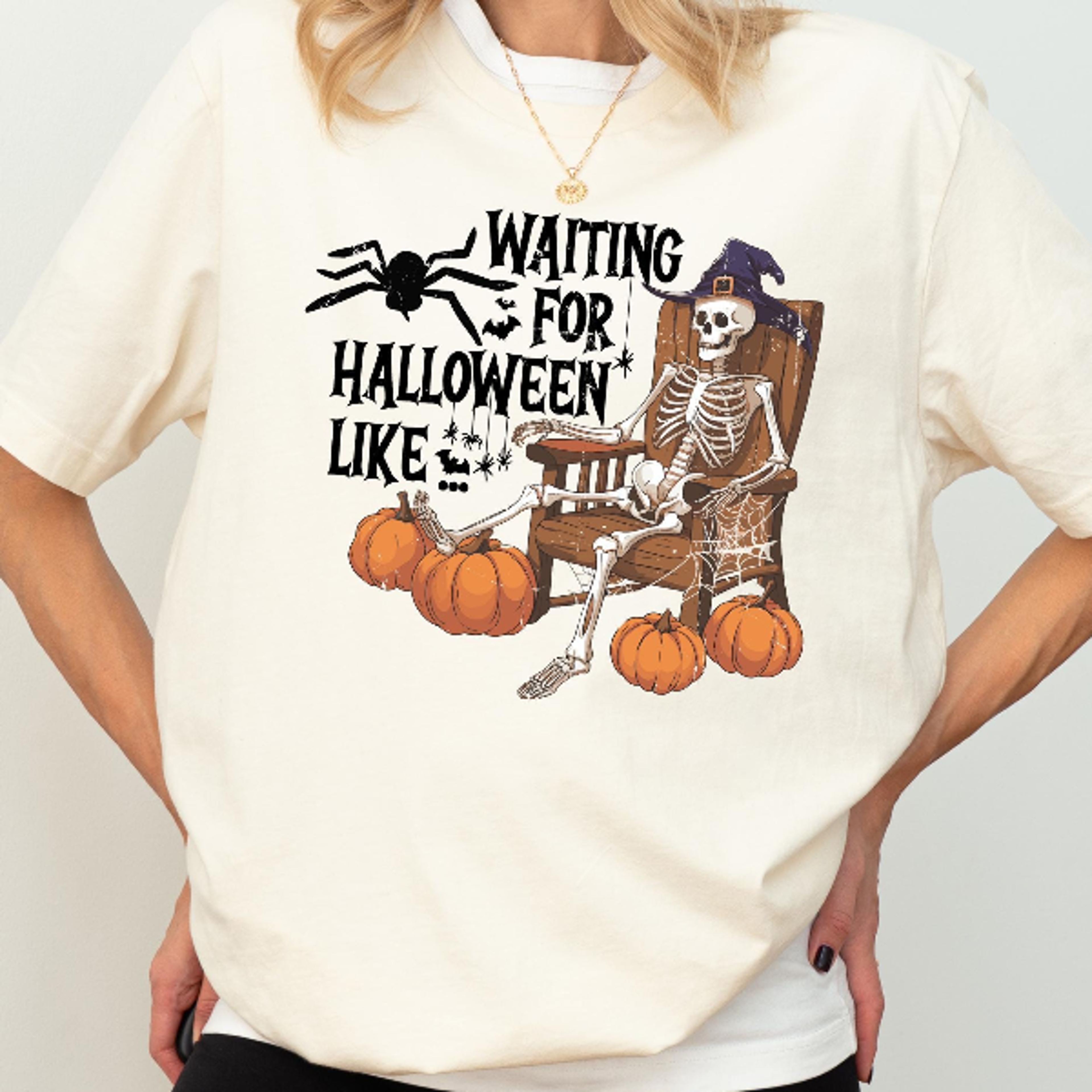 Waiting For Halloween Like Skeleton Sweatshirt Spooky Pumpkin Tee 2